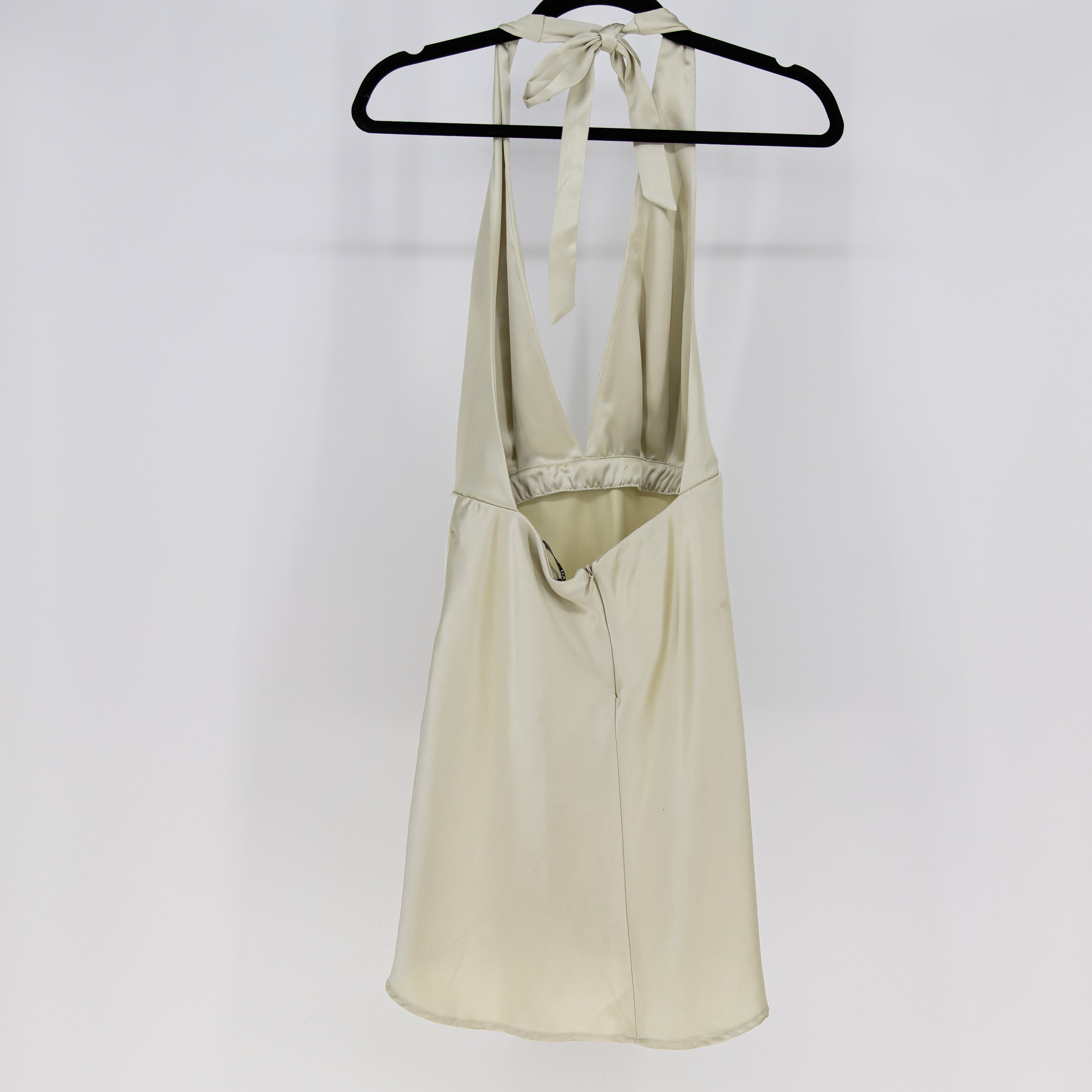 Zara Women's Satin Halterneck Sleeveless Mini Slip Dress Sage Green XS