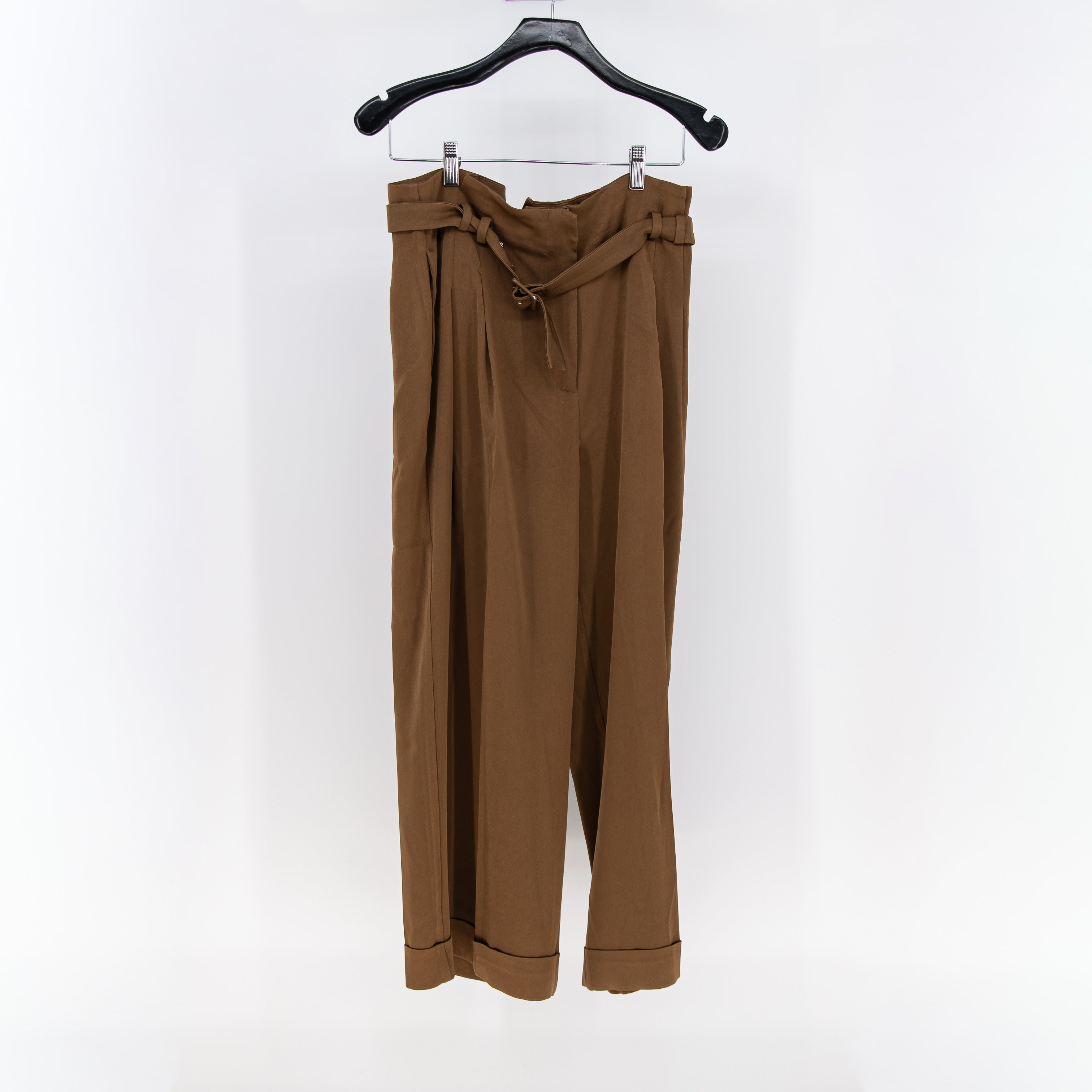 Marella Women's Satin Sheen Straight Leg Belted Trouser Pants Brown 10