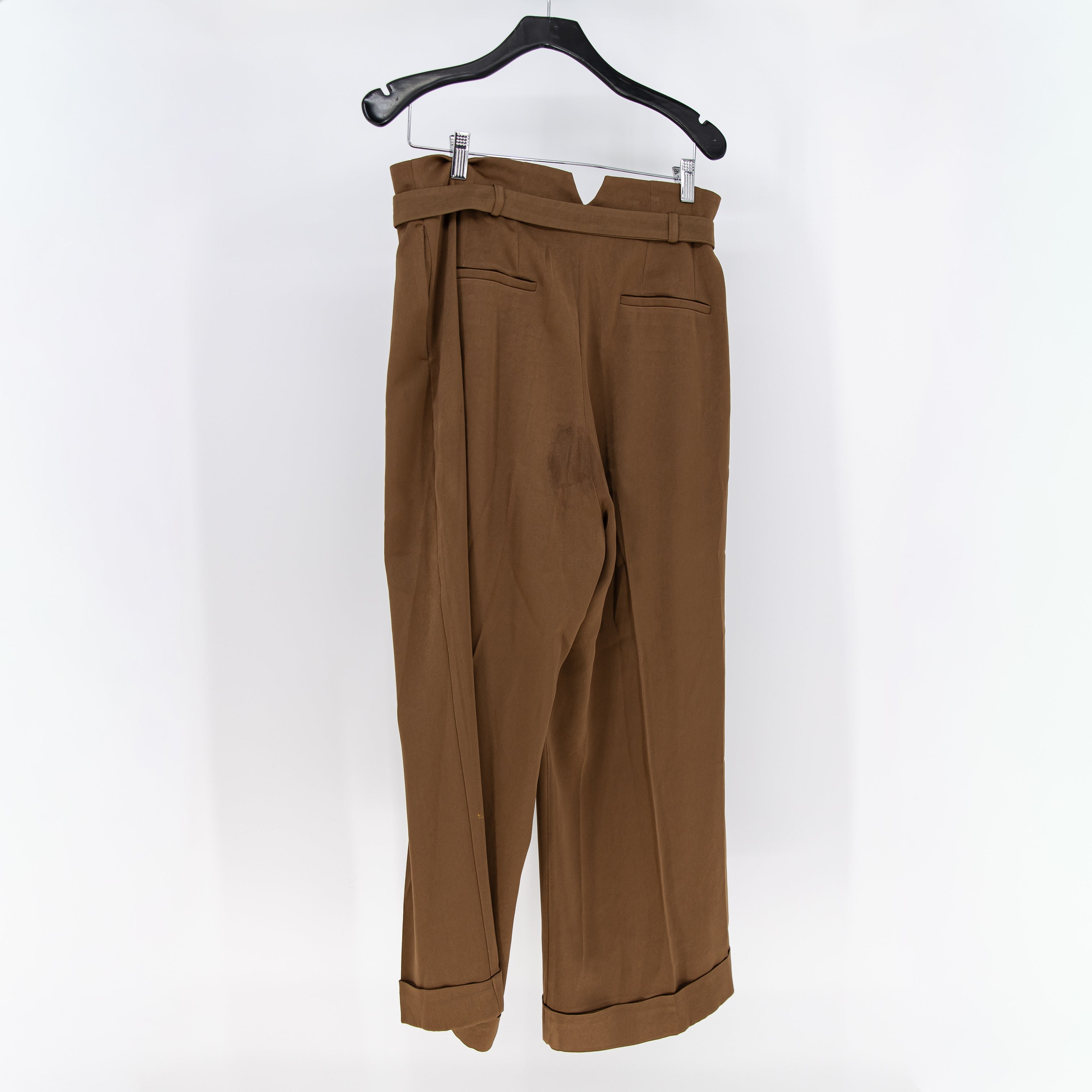 Marella Women's Satin Sheen Straight Leg Belted Trouser Pants Brown 10