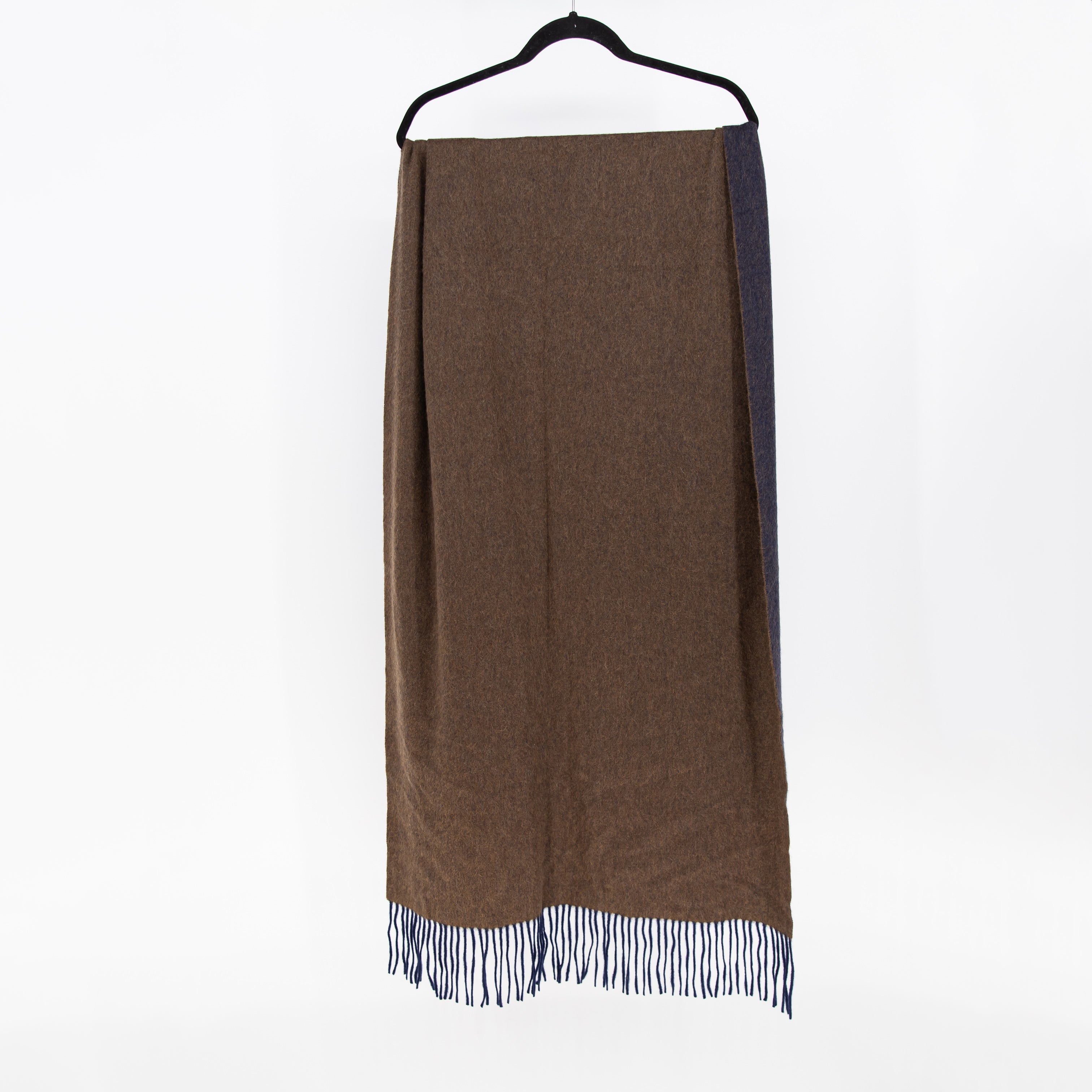 J. McLaughlin 100% Cashmere Felt Texture Fringe Scarf Wrap Shawl Brown Blue