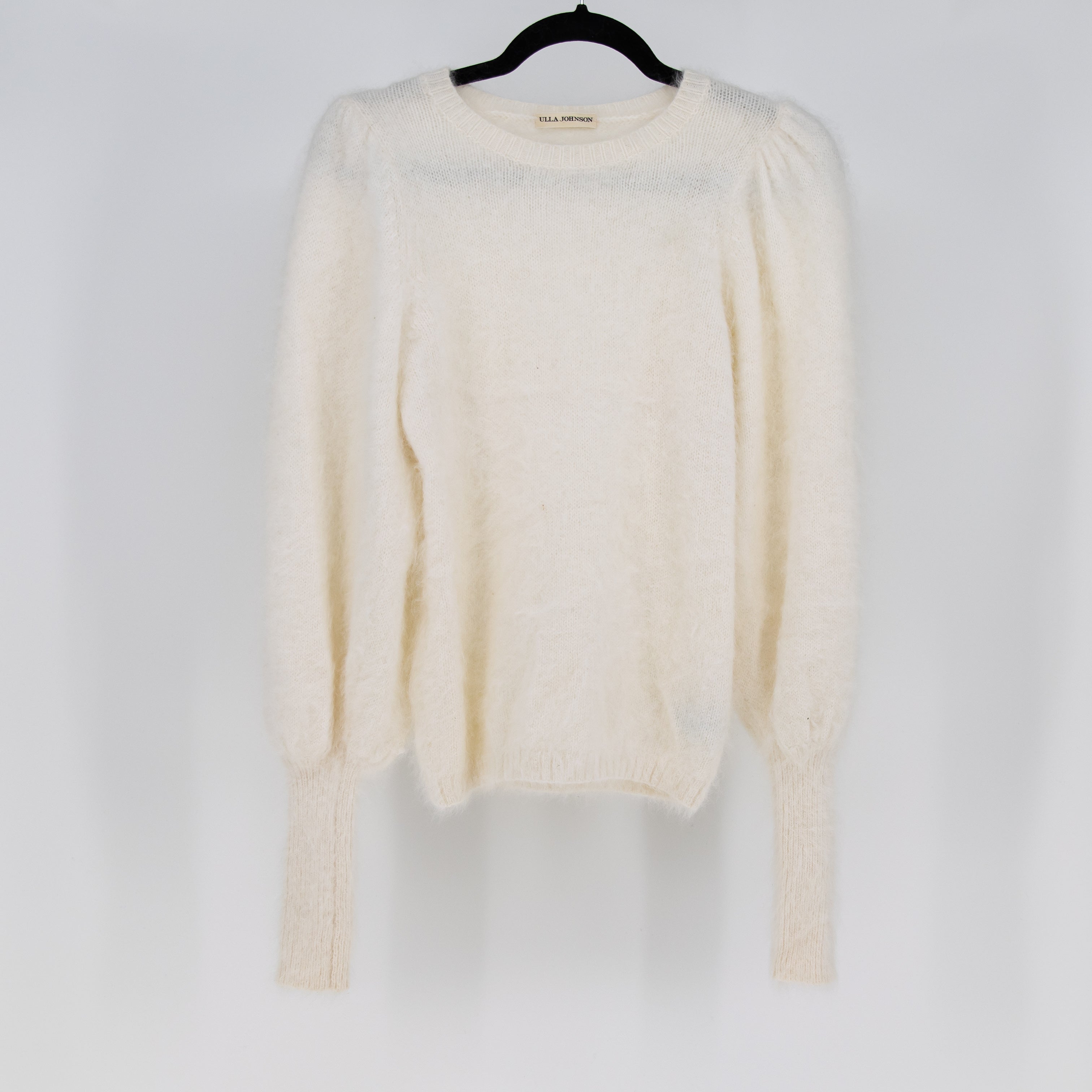 Ulla Johnson Labelle Angora Stretch Knit Pullover Crew Neck Puff Sleeve Sweater