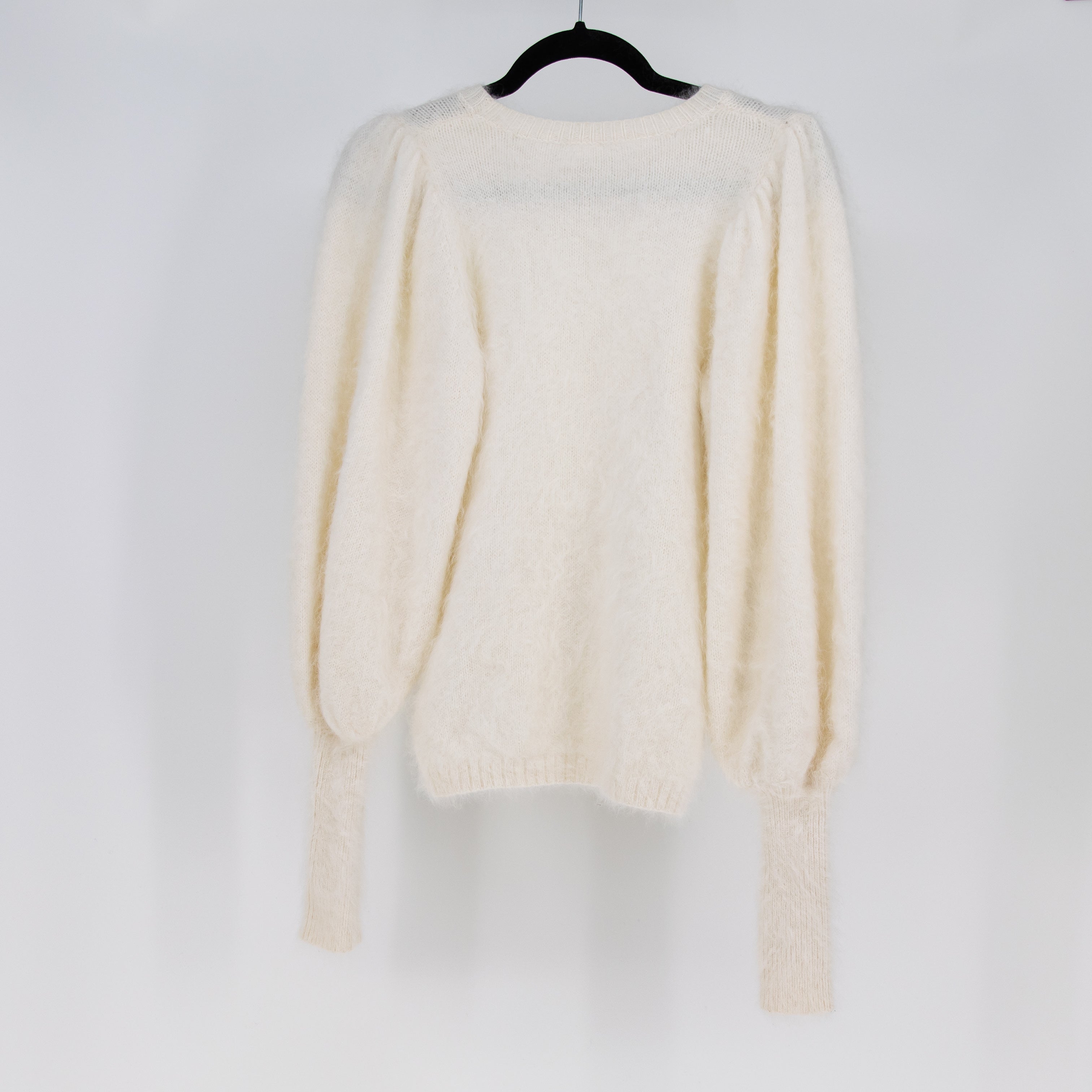Ulla Johnson Labelle Angora Stretch Knit Pullover Crew Neck Puff Sleeve Sweater