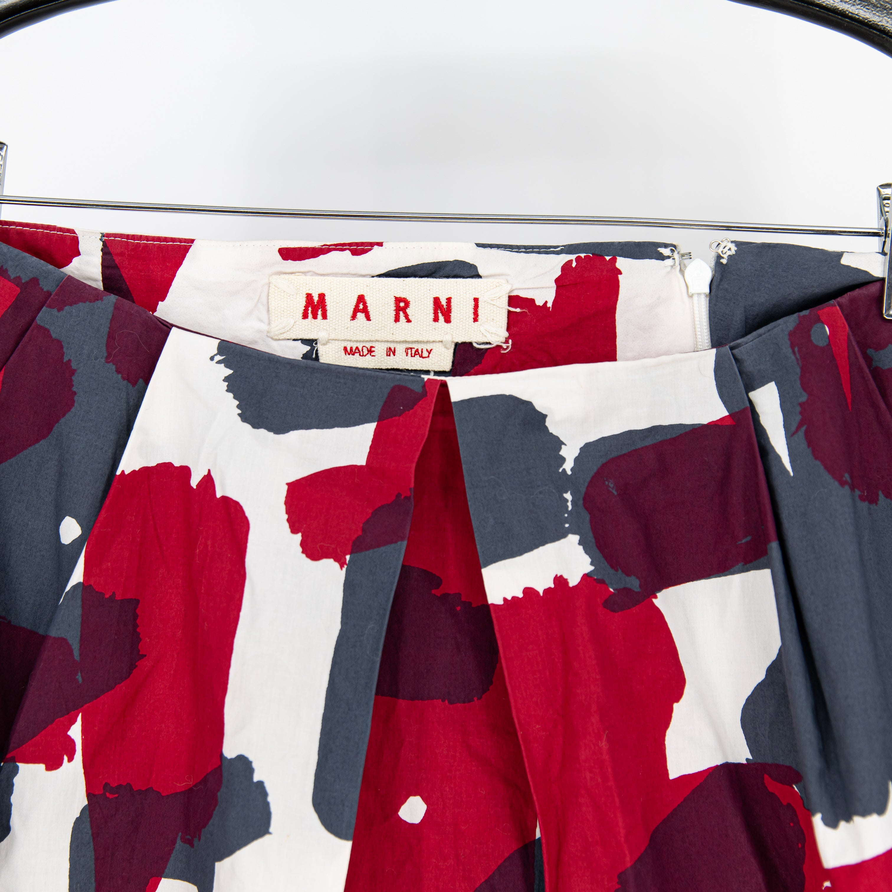 Marni Women's Made In Italy Cotton Poplin Pleated Straight Printed Skirt XL