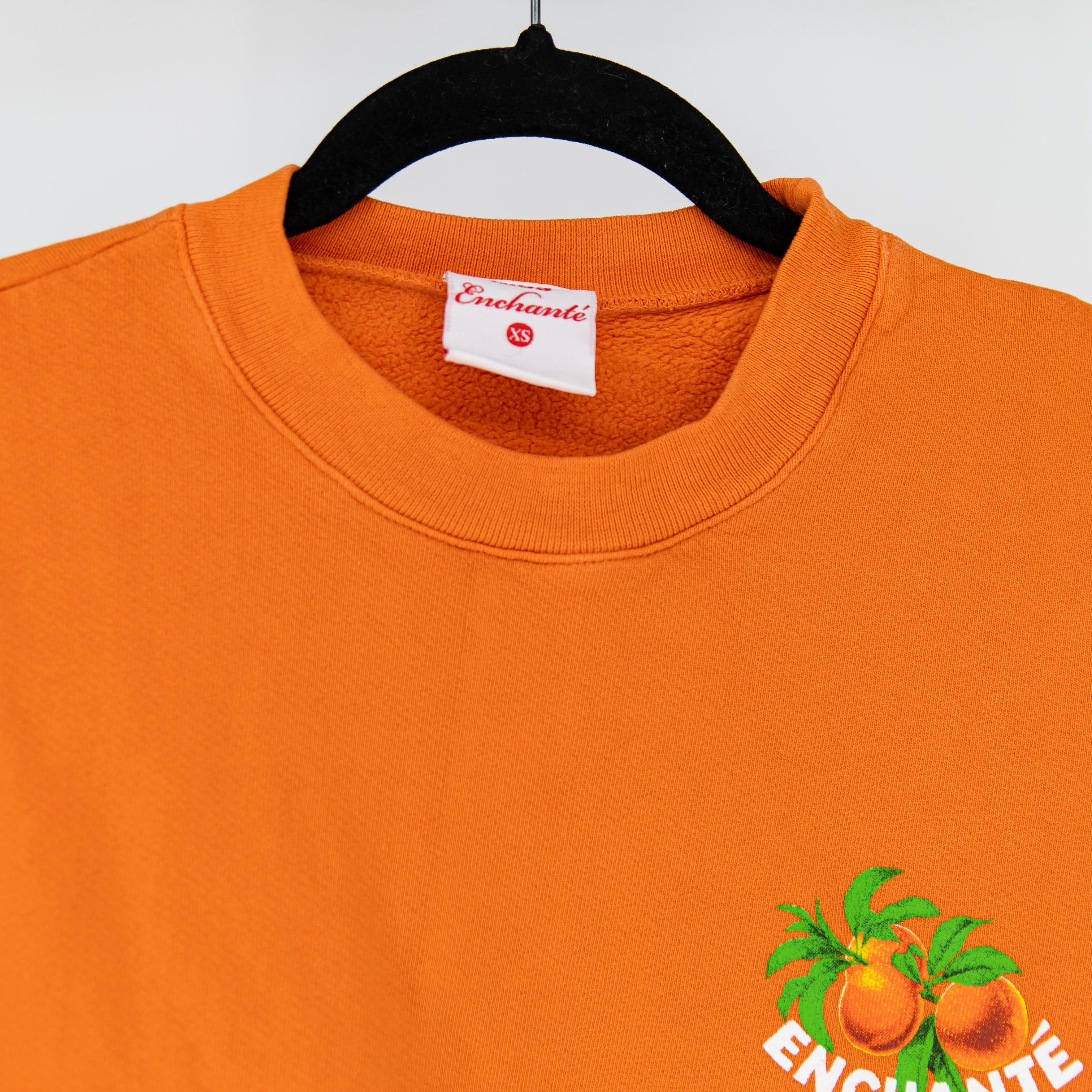 Enchante Peach Orange Graphic Print Cotton Fleece Crew Neck Sweatshirt Sweater