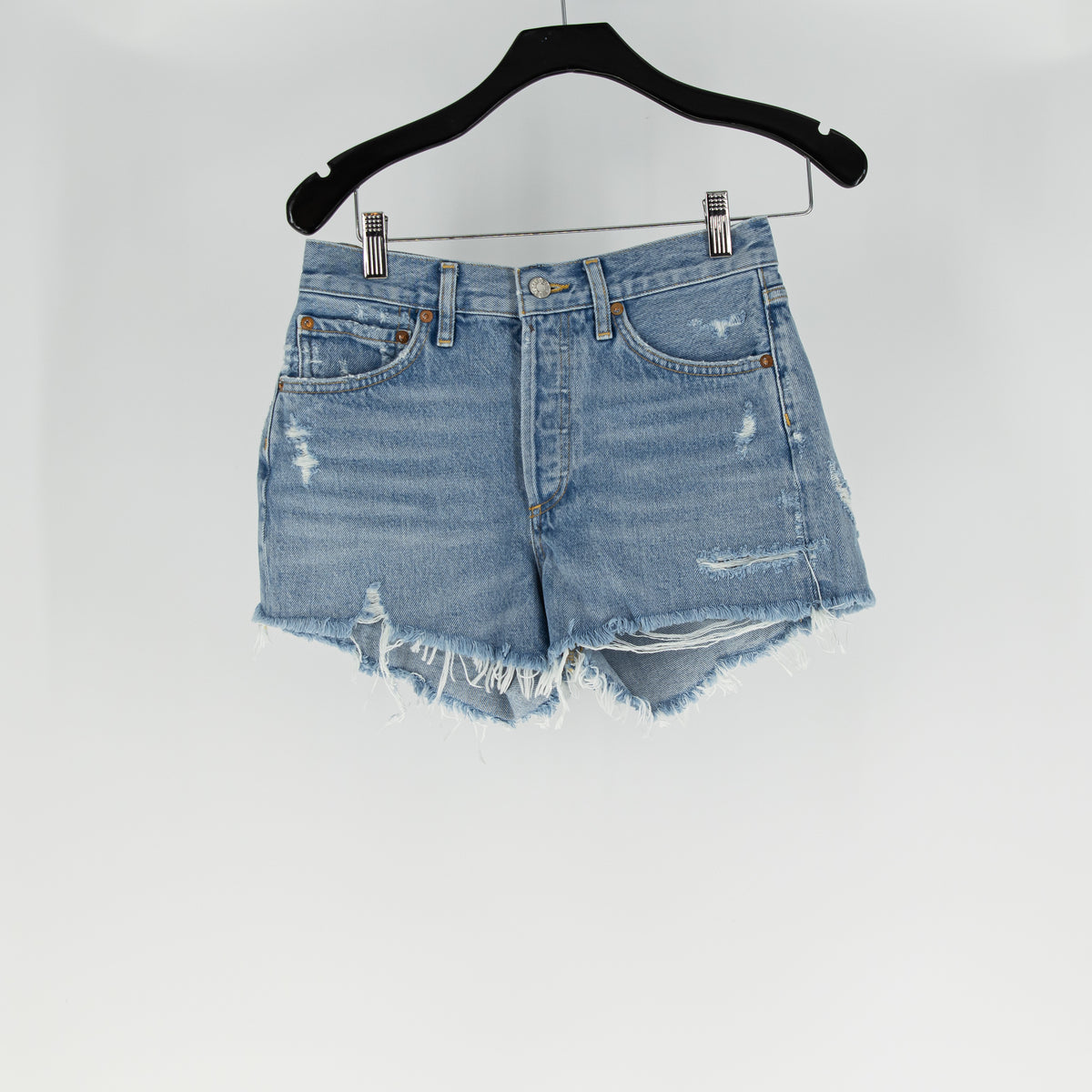 Agolde Women's Parker Cotton High Rise Distressed Mini Denim Jean Shorts 24