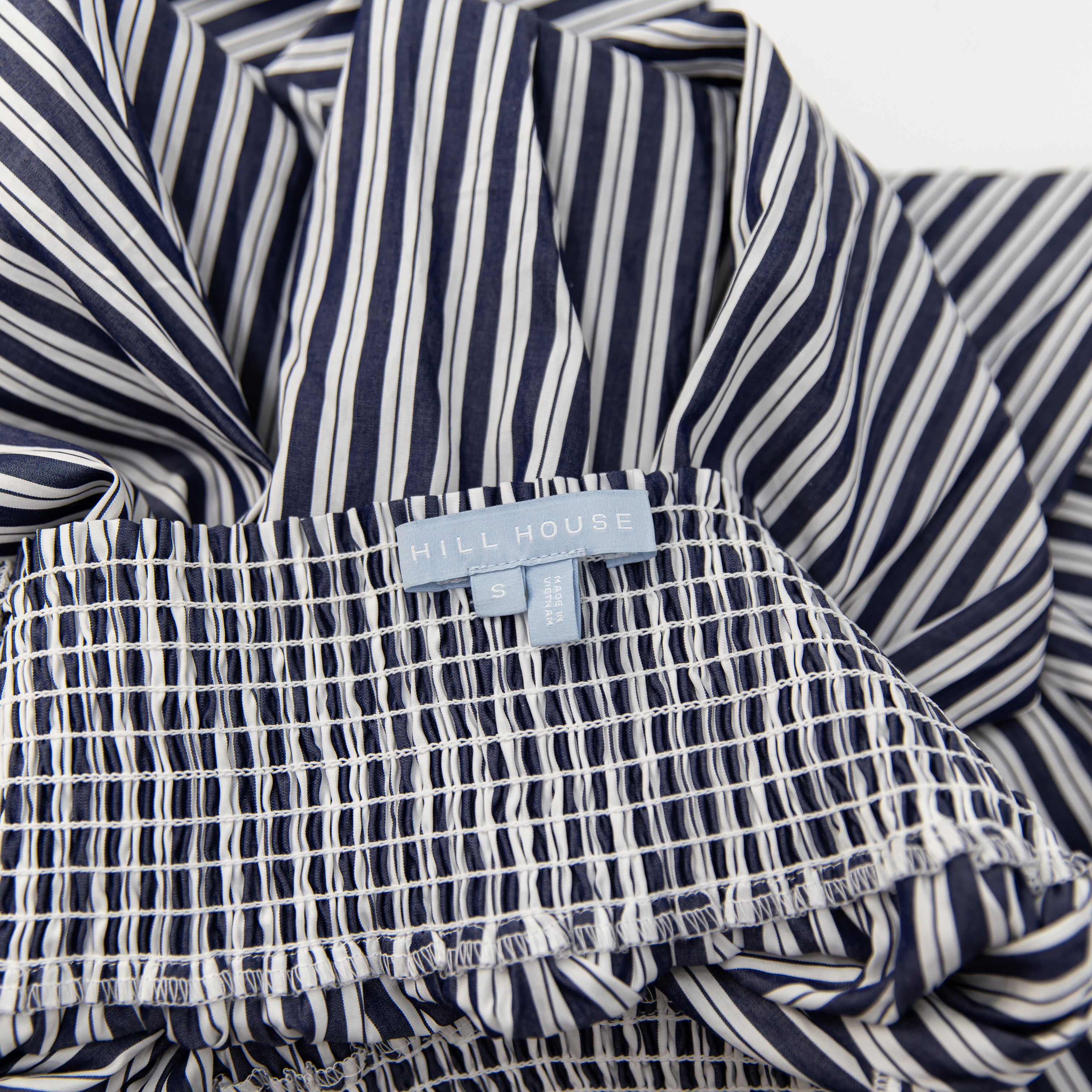Hill House Home Delphine Nap Cotton Poplin Stretch Waist Maxi Skirt Navy Stripe