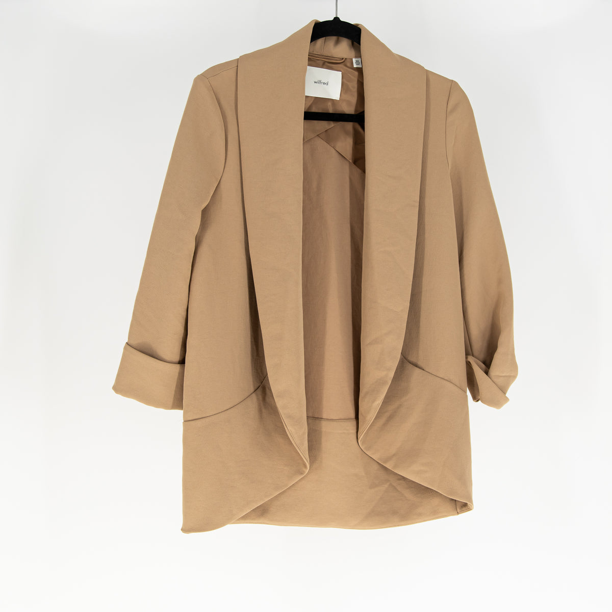 Wilfred Aritzia Relaxed Fit Open Front Crepe Blazer Jacket Gold Camel XXS