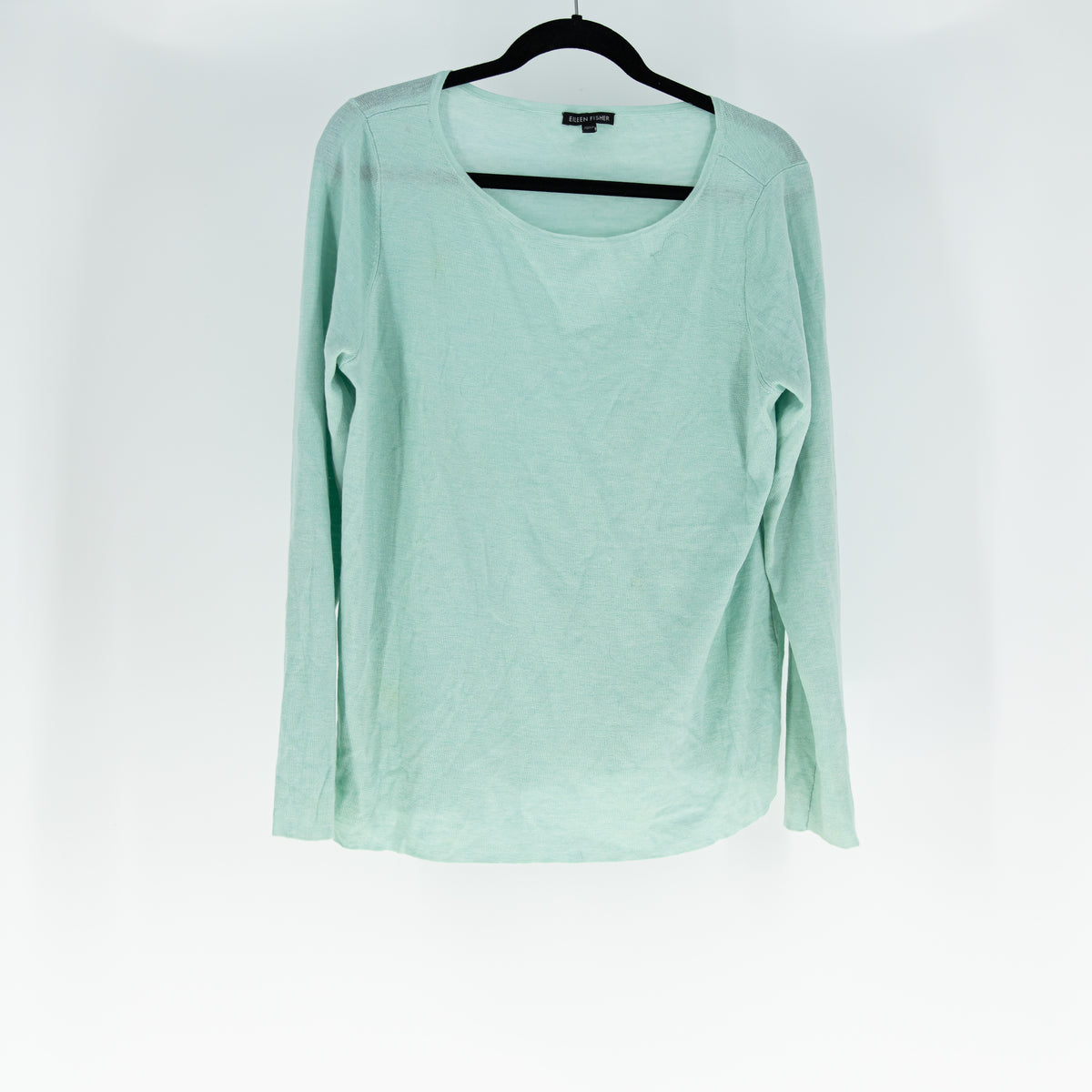 Eileen Fisher Merino Wool Knit Scoop Neck Long Sleeve Pullover Sweater Blue L