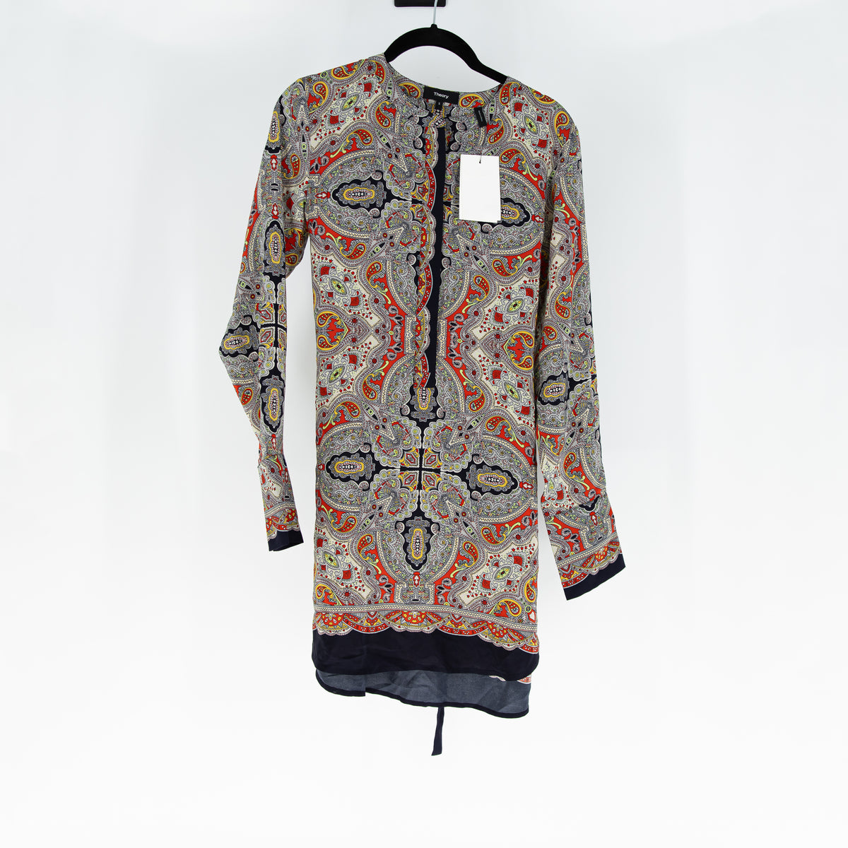 NEW Theory Maraseille Paisley Print Pattern Silk Chiffon Belted Mini Dress Small