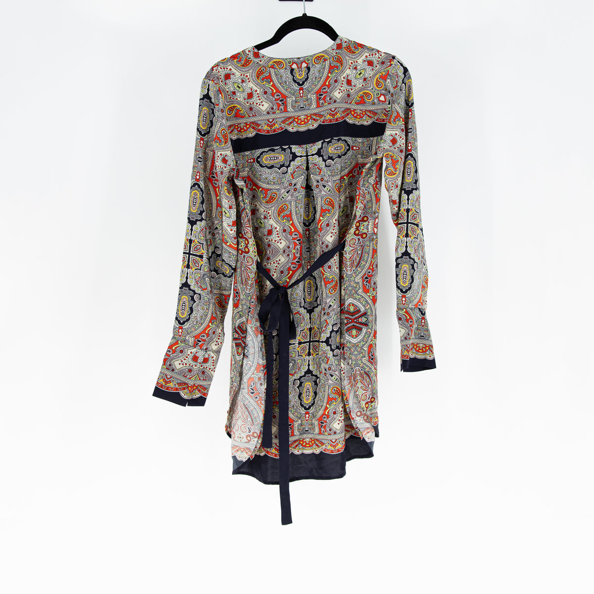NEW Theory Maraseille Paisley Print Pattern Silk Chiffon Belted Mini Dress Small