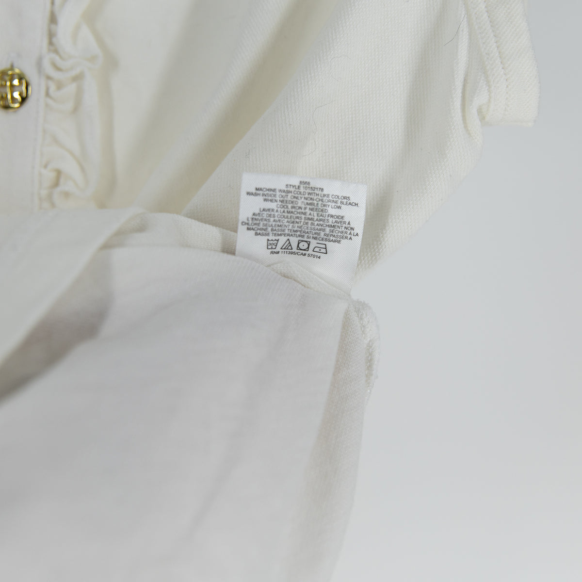 Tory Burch Cotton Stretch Sleeveless Ruffle Collar Logo Button Blouse White L