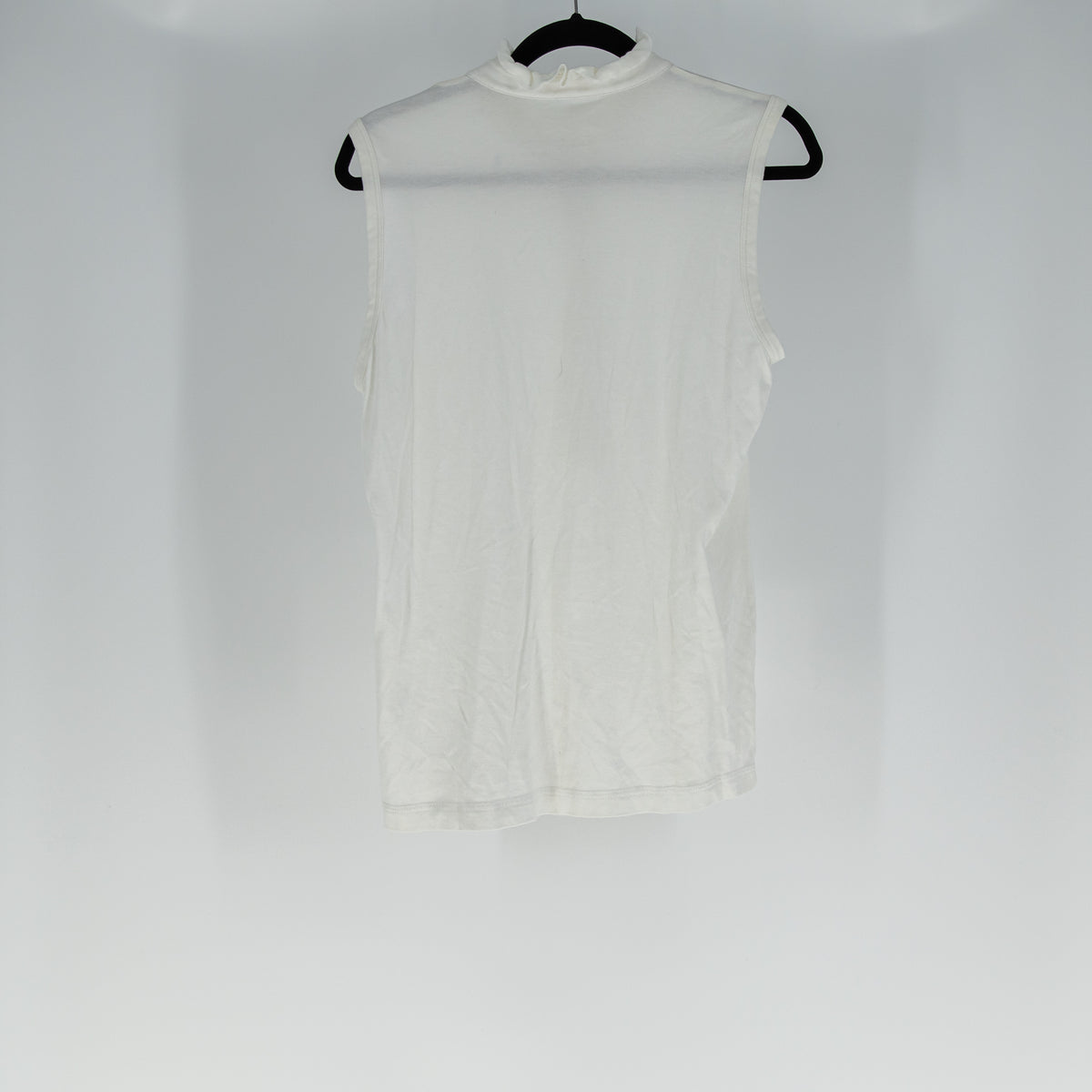 Tory Burch Cotton Stretch Sleeveless Ruffle Collar Logo Button Blouse White L