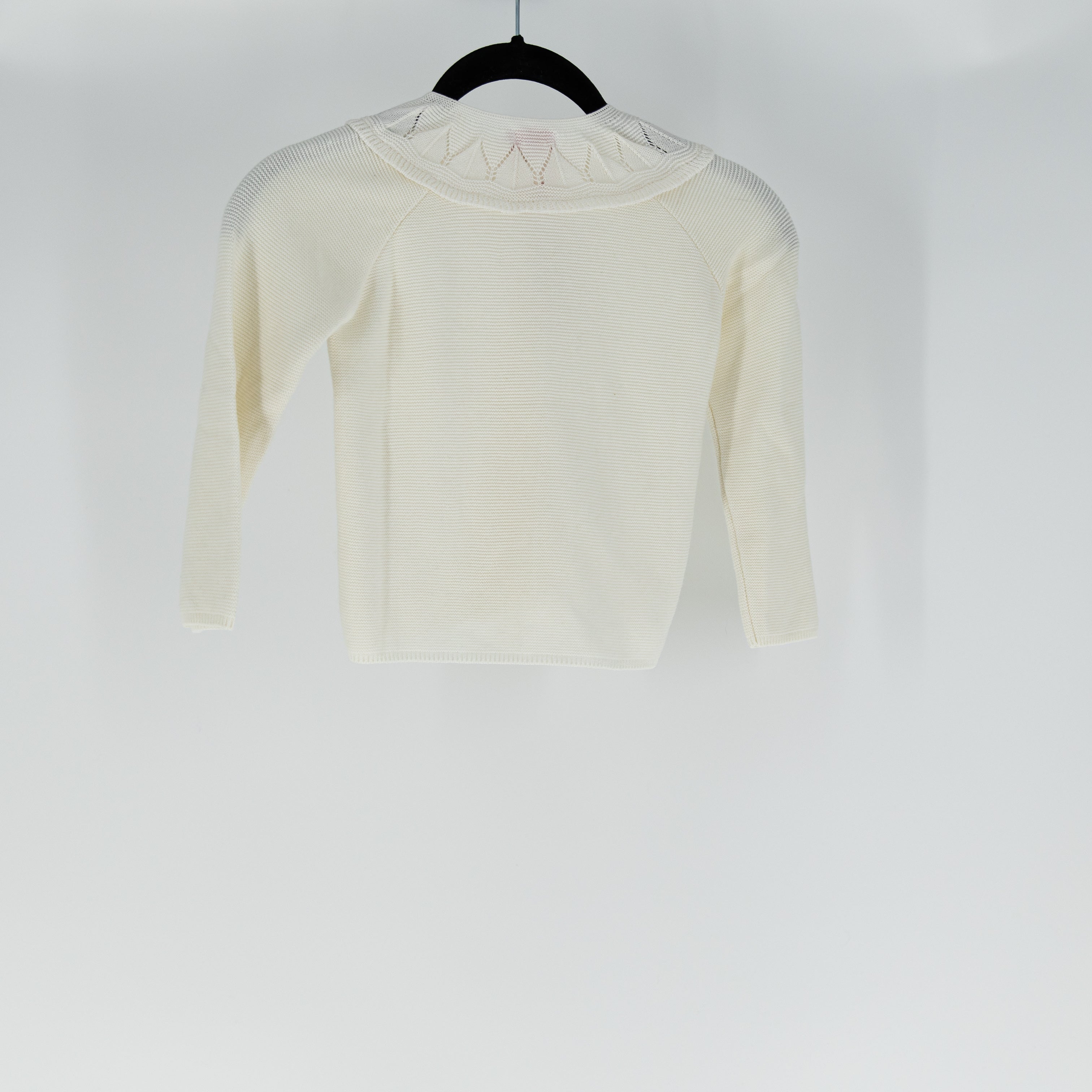 NEW La Coqueta Baena Girl Cotton Knit Stretch Crew Neck Cardigan Sweater Ivory 4
