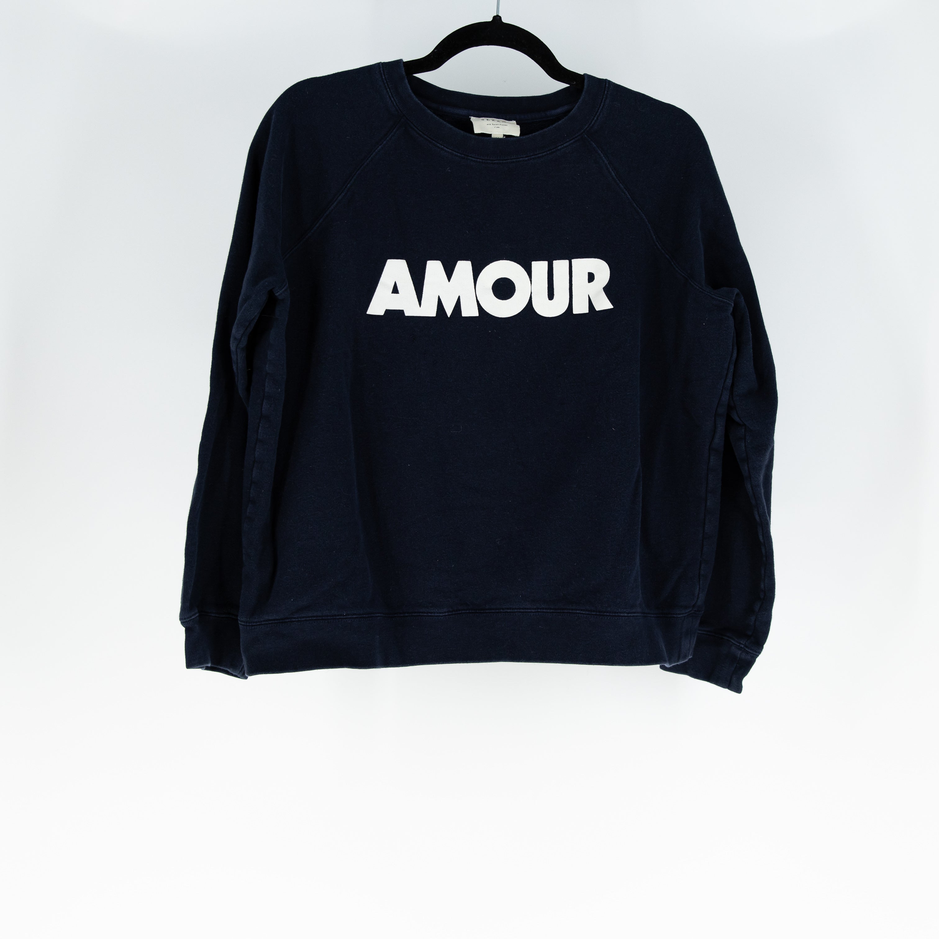 Sezane Amour Graphic Print Cotton Fleece Lined Crew Neck Pullover Sweatshirt M