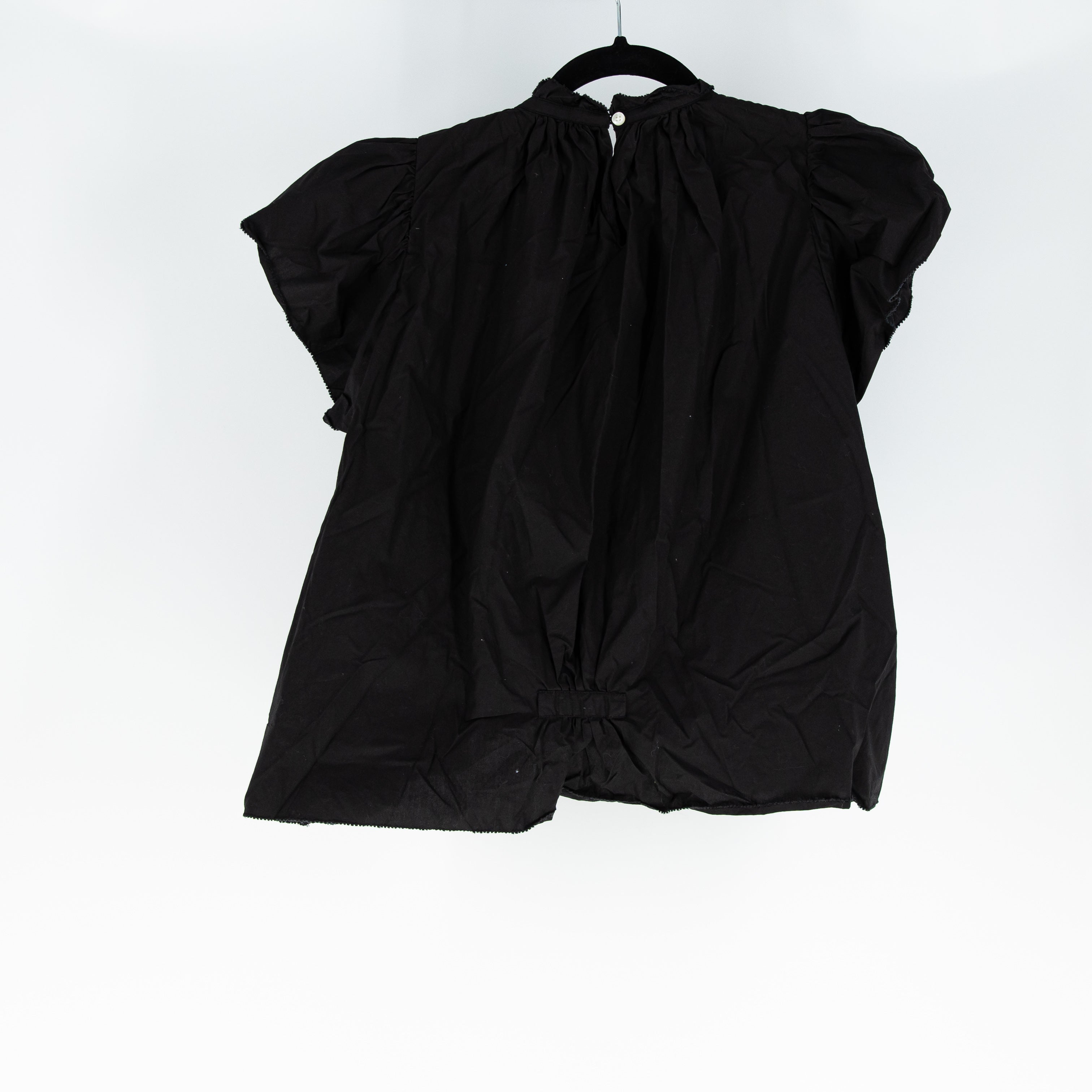 Trovata Birds Of Paradis Carla Highneck Ruffle Short Sleeve Cotton Blouse Black