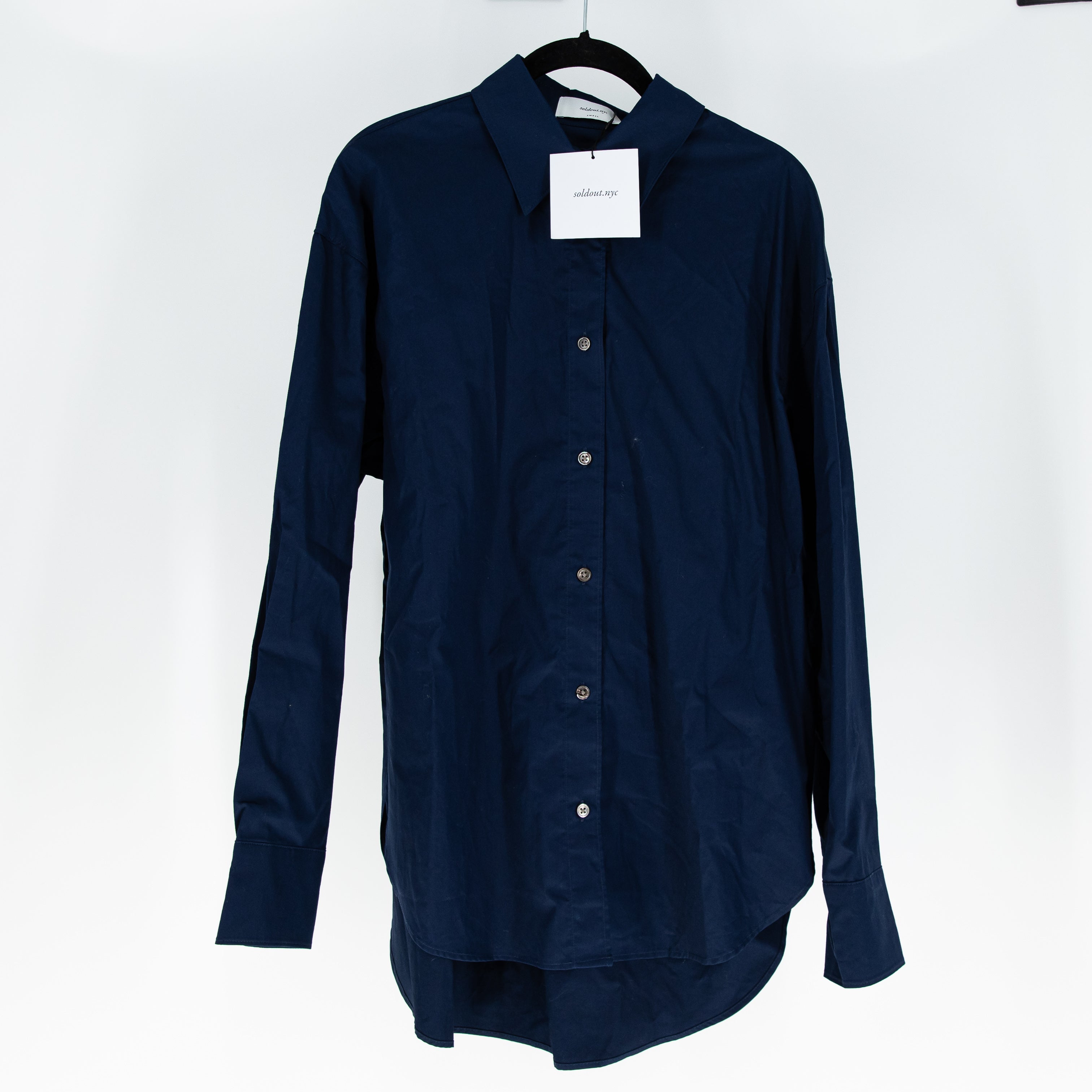 NEW Sold Out NYC The Everything Cotton Poplin Button Down Shirt Top Navy Blue S
