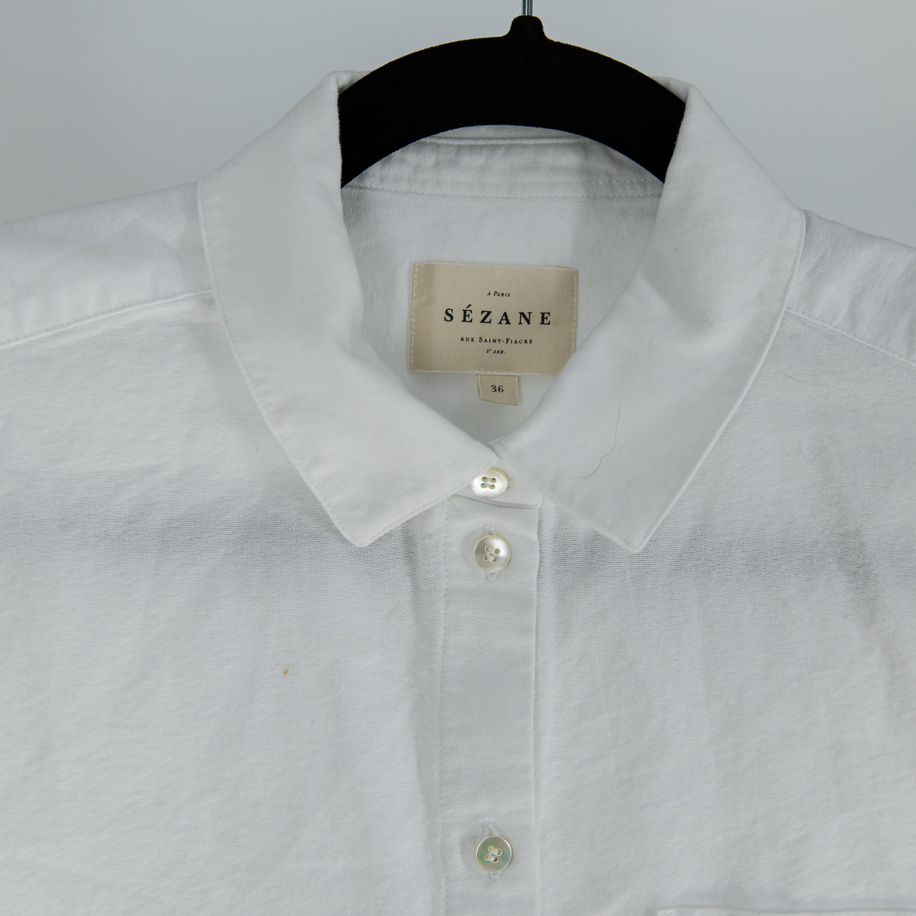 Sezane Women's Cotton Collared Button Down Long Sleeve Shirt Top White Small