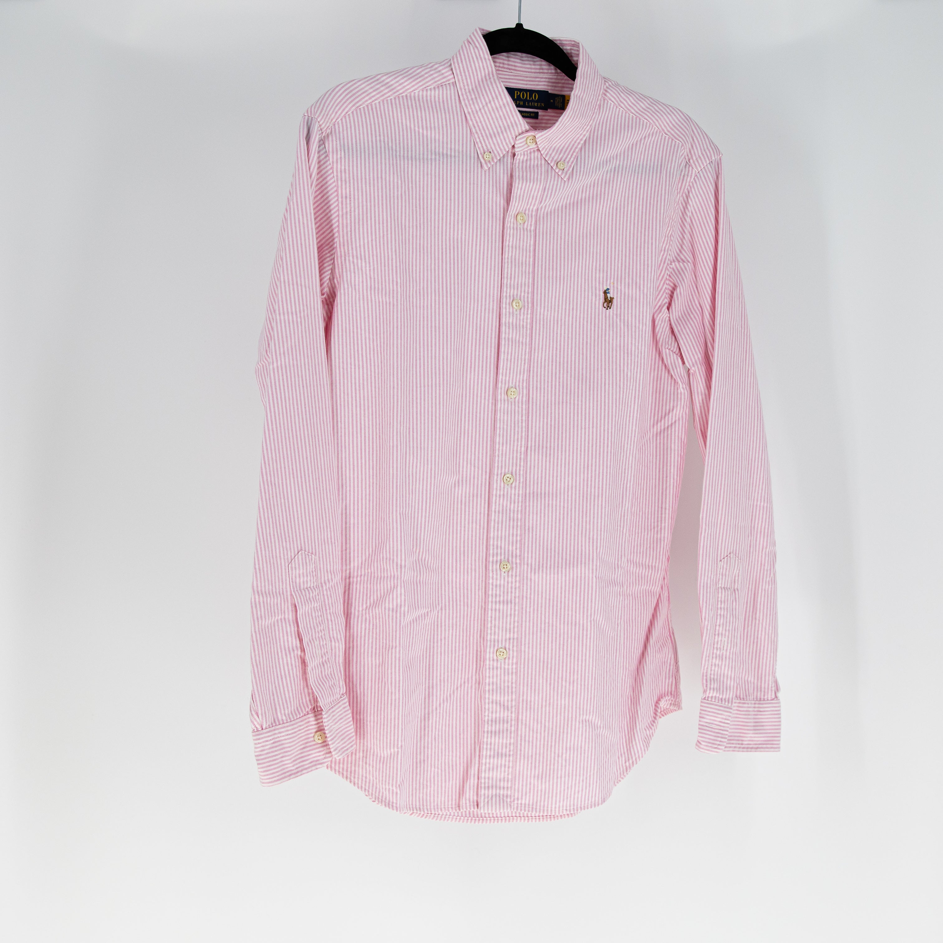 Polo Ralph Lauren Men's Cotton Collared Long Sleeve Button Down Shirt Pink White