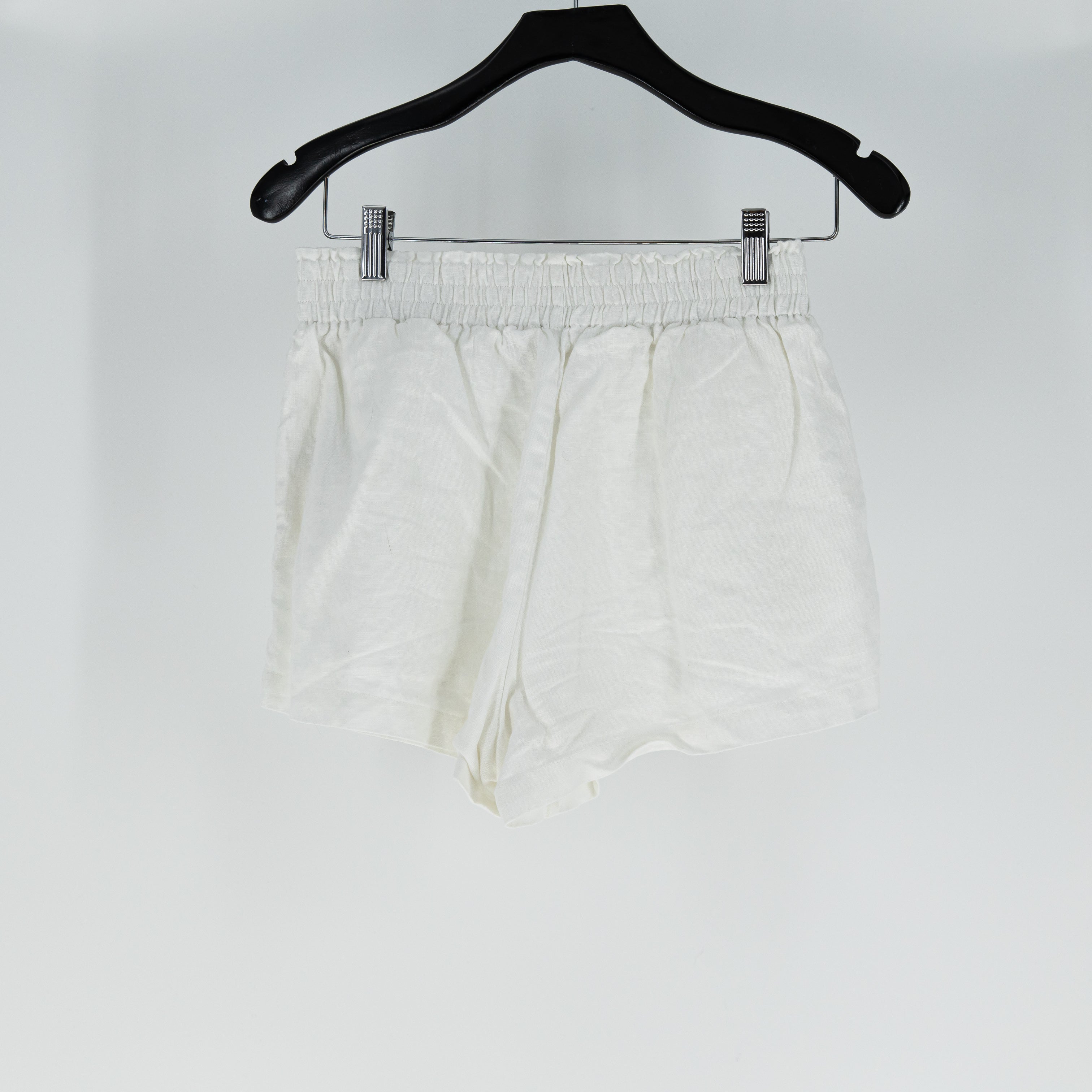 Reformation Mila Linen Smocked Stretch Waist Pull On Mini Shorts Solid White S