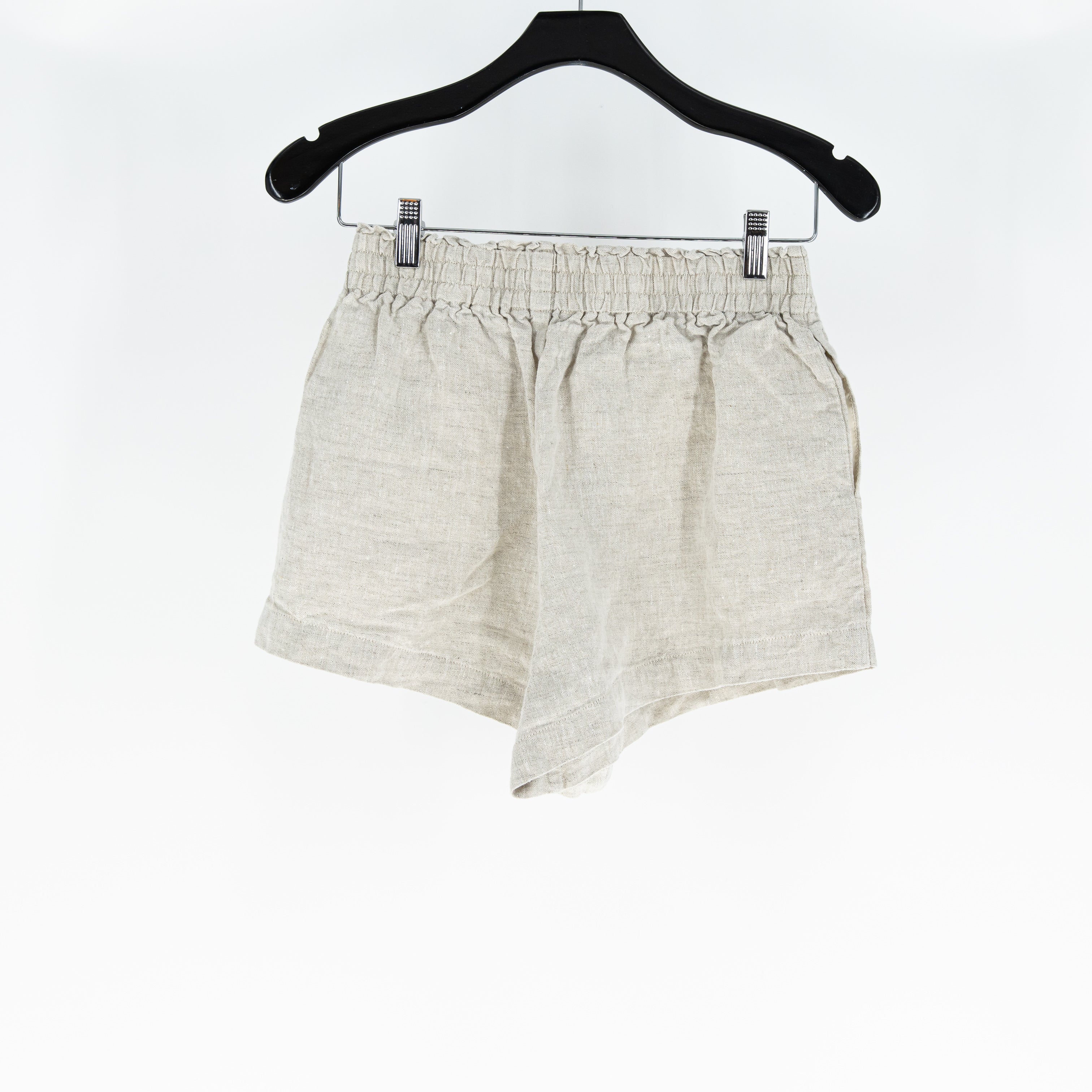Reformation Mila Linen Smocked Stretch Waist Pull On Mini Shorts Beige Small