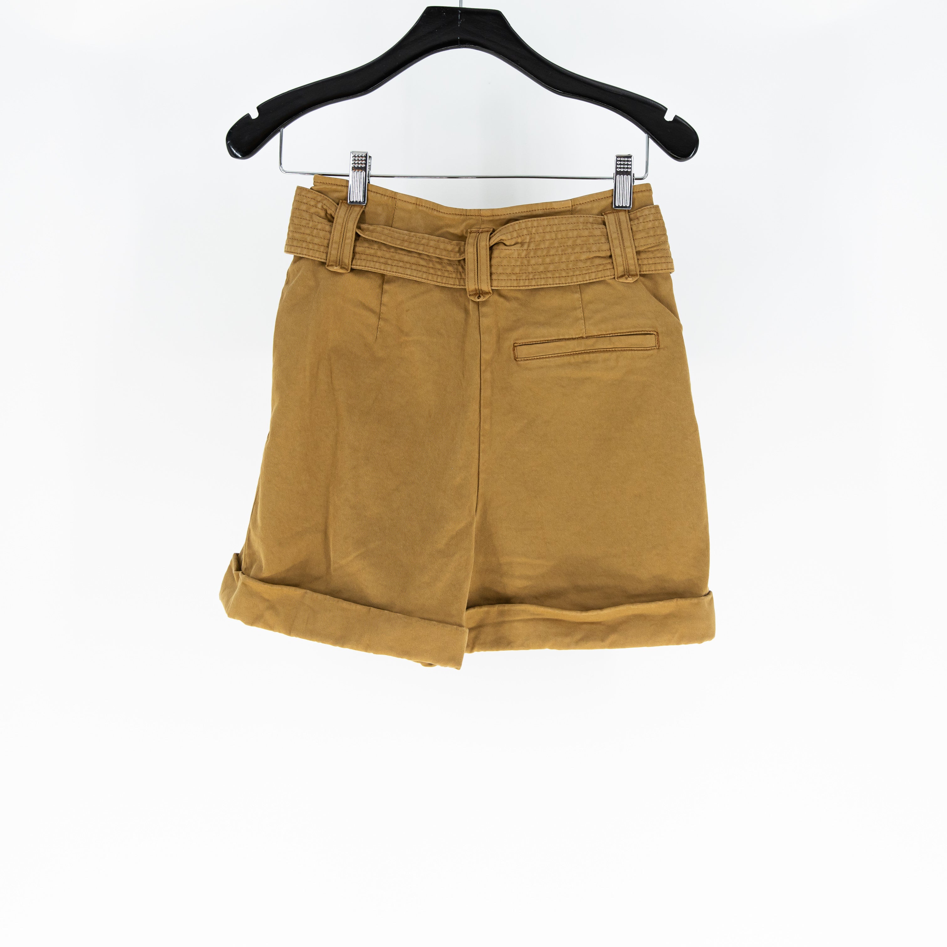 Sezane Women's Rome Cotton Stretch High Rise Casual Belted Shorts Brown Small