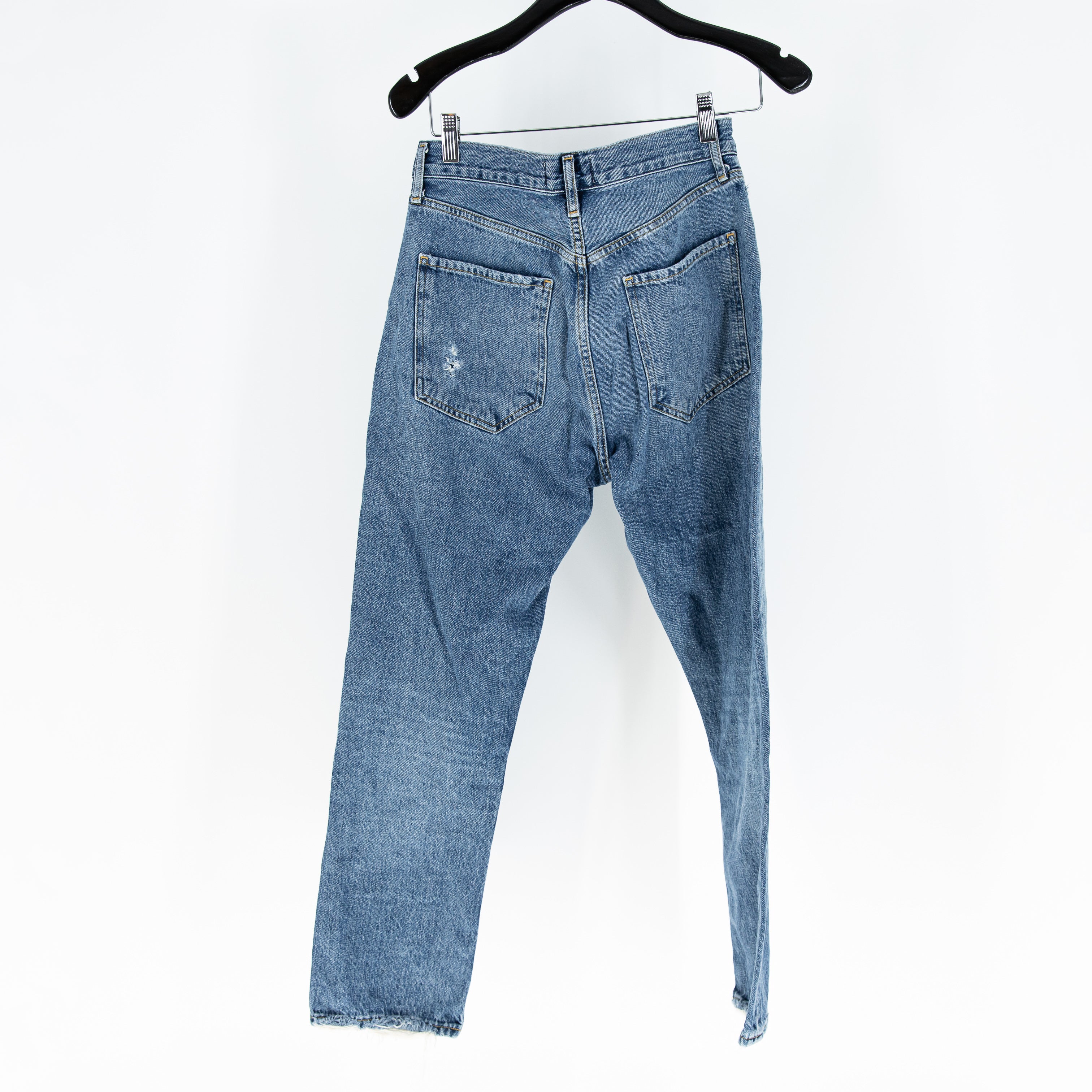 Agolde Denim Riley High Rise Straight Cotton Crop Distressed Jeans 27