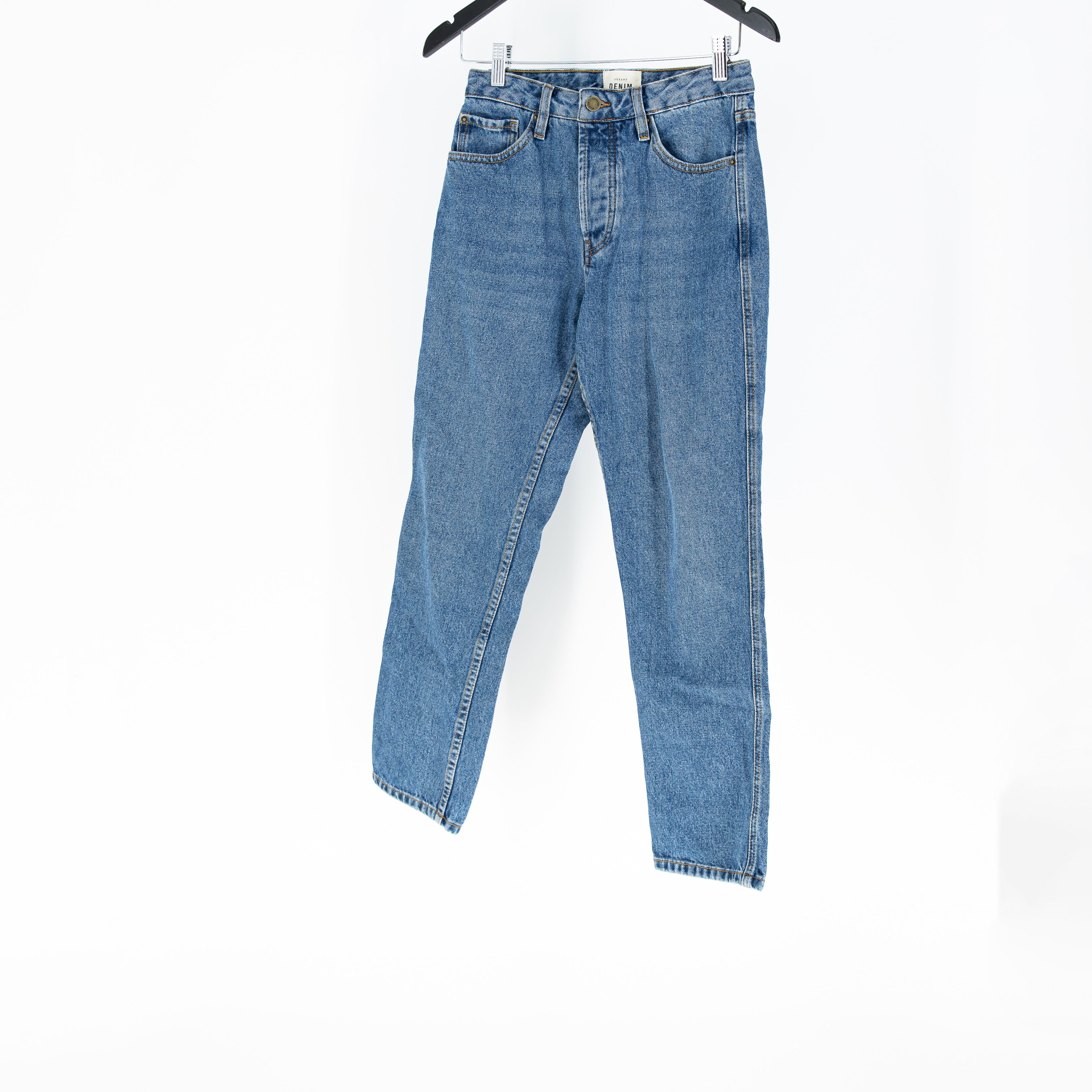 Sezane Women's Organic Cotton High Rise Straight Leg Denim Jeans Blue 27