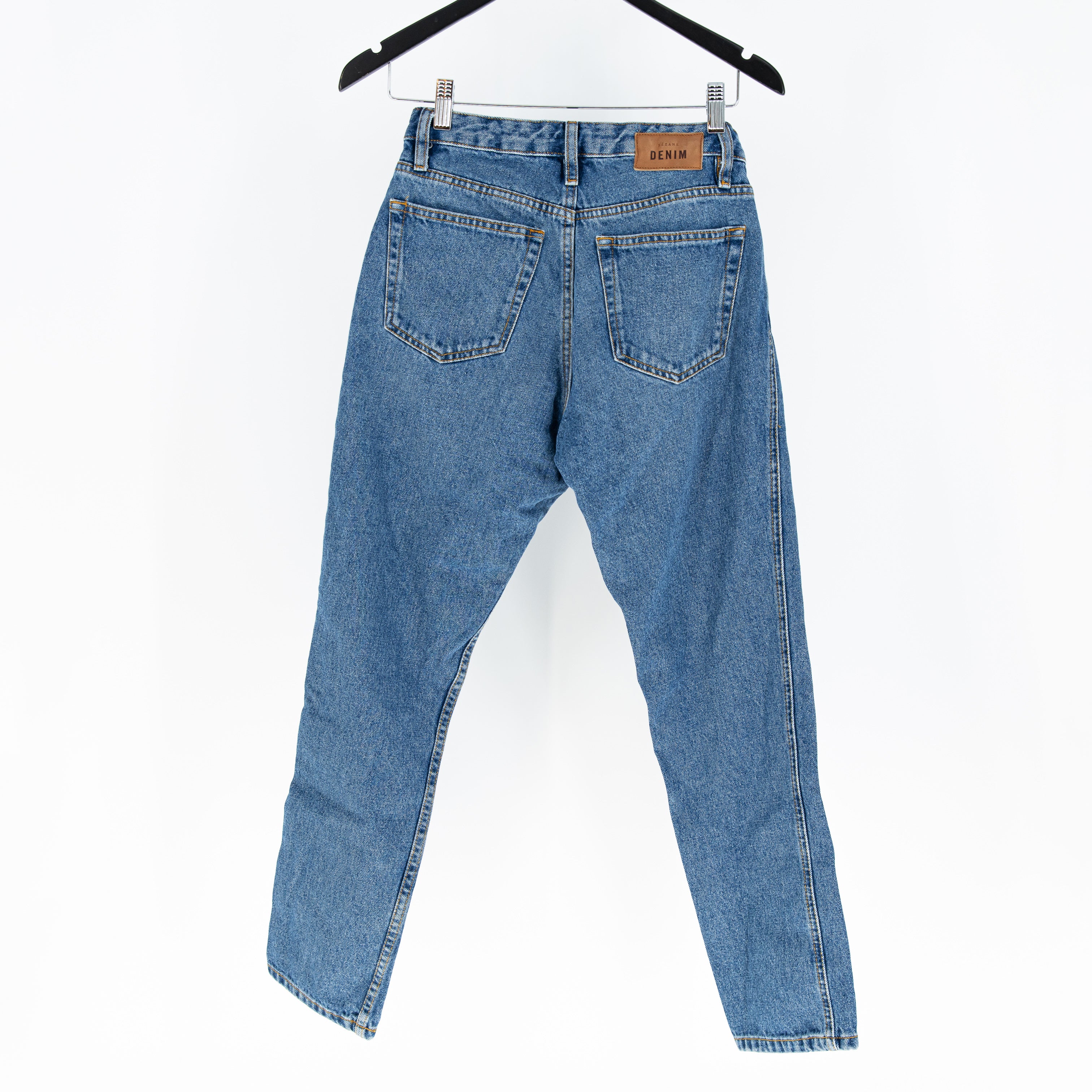 Sezane Women's Organic Cotton High Rise Straight Leg Denim Jeans Blue 27