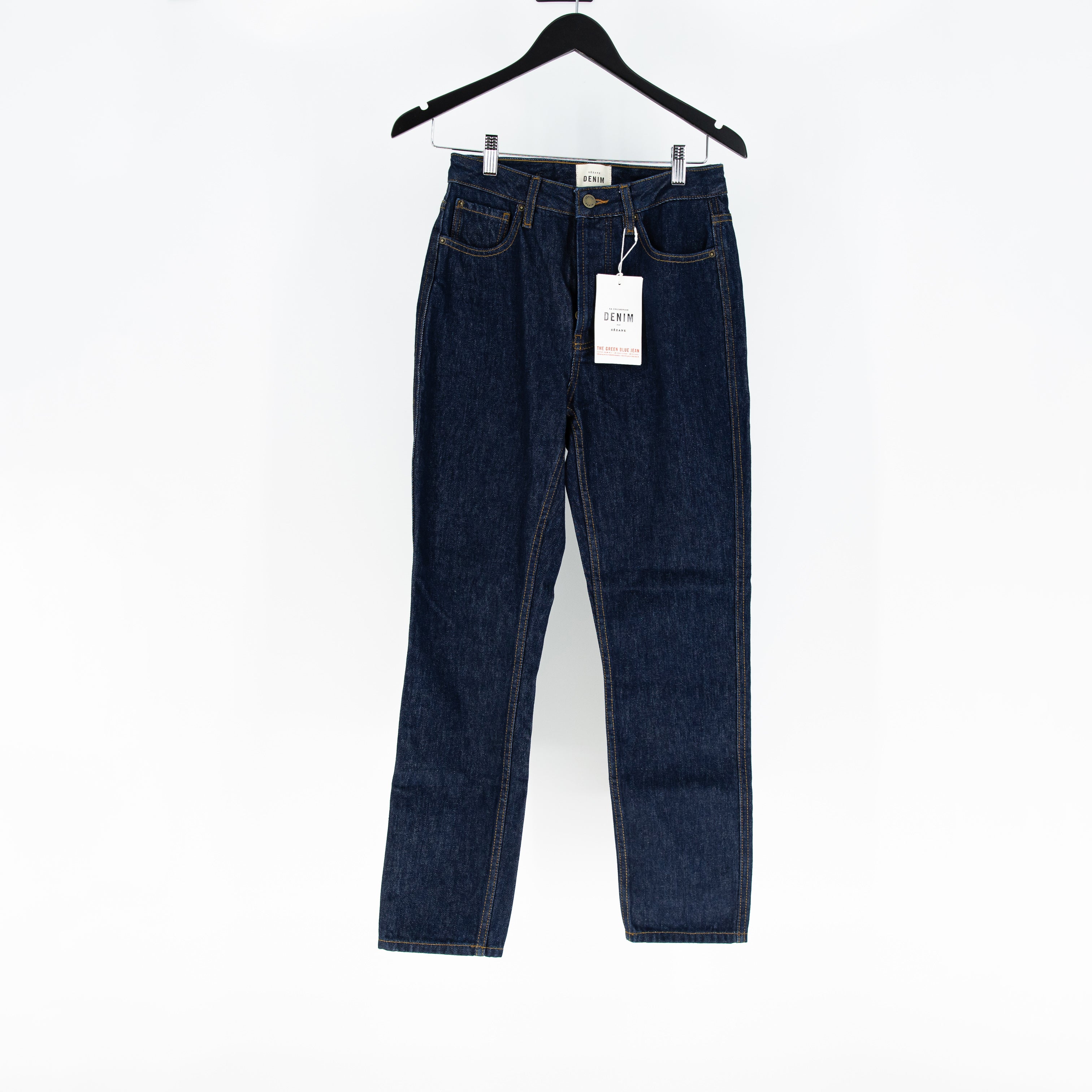 NEW Sezane Women's Brut Organic Cotton Straight Leg Denim Jeans Indigo Blue 27