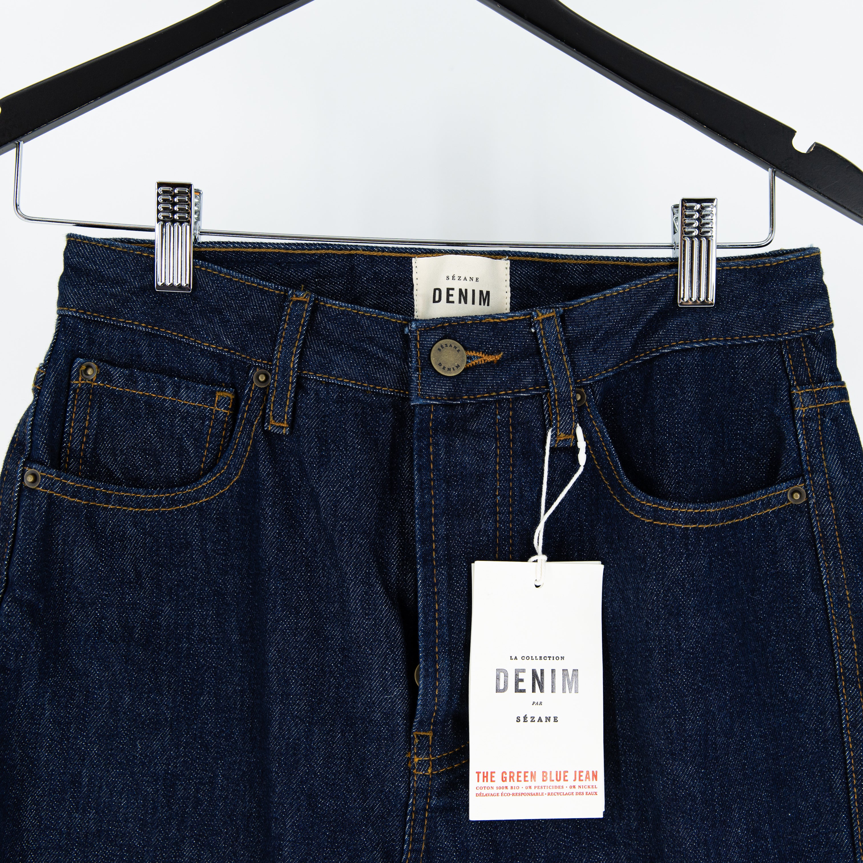 NEW Sezane Women's Brut Organic Cotton Straight Leg Denim Jeans Indigo Blue 27
