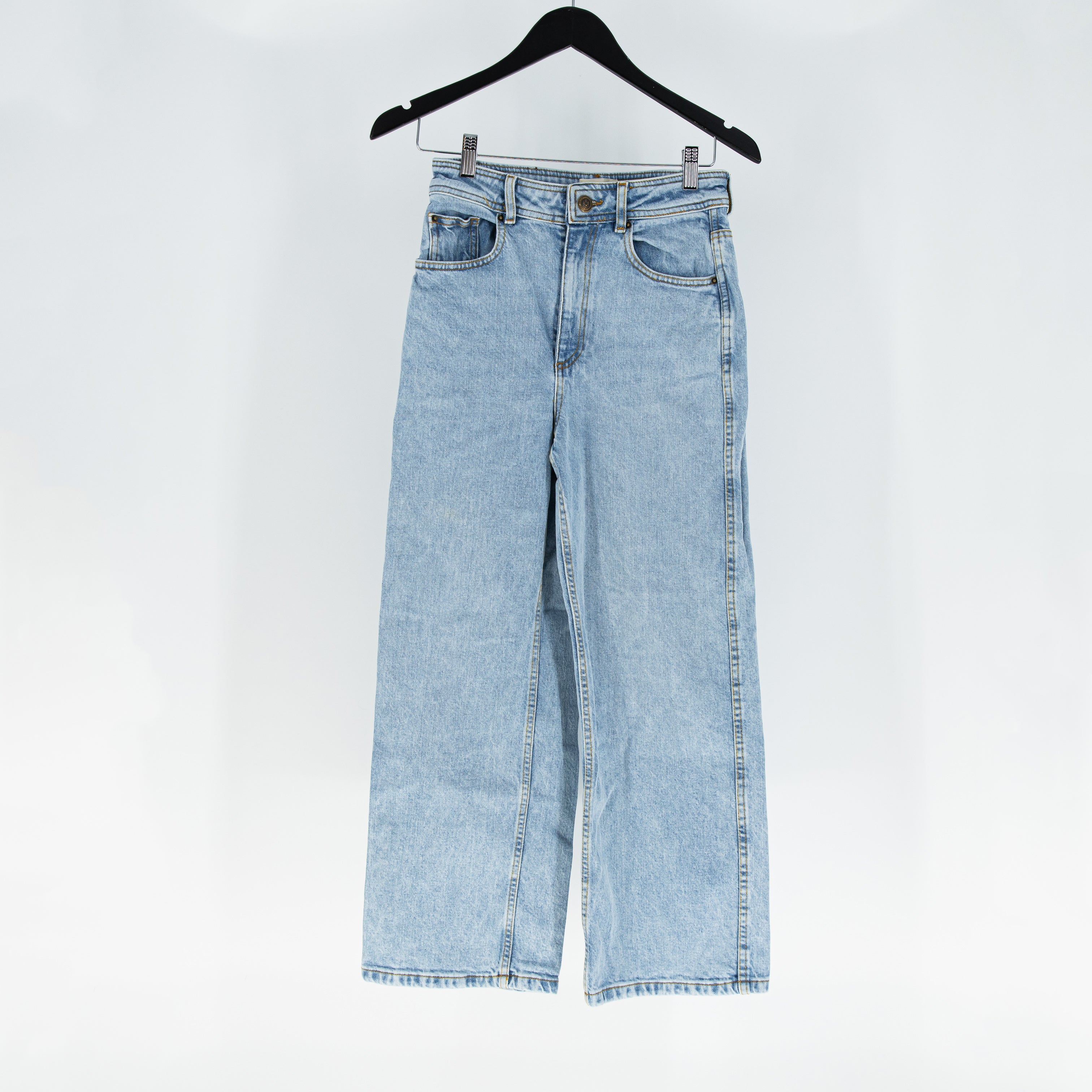 Sezane Women's Organic Cotton High Rise Straight Leg Denim Jeans Light Wash