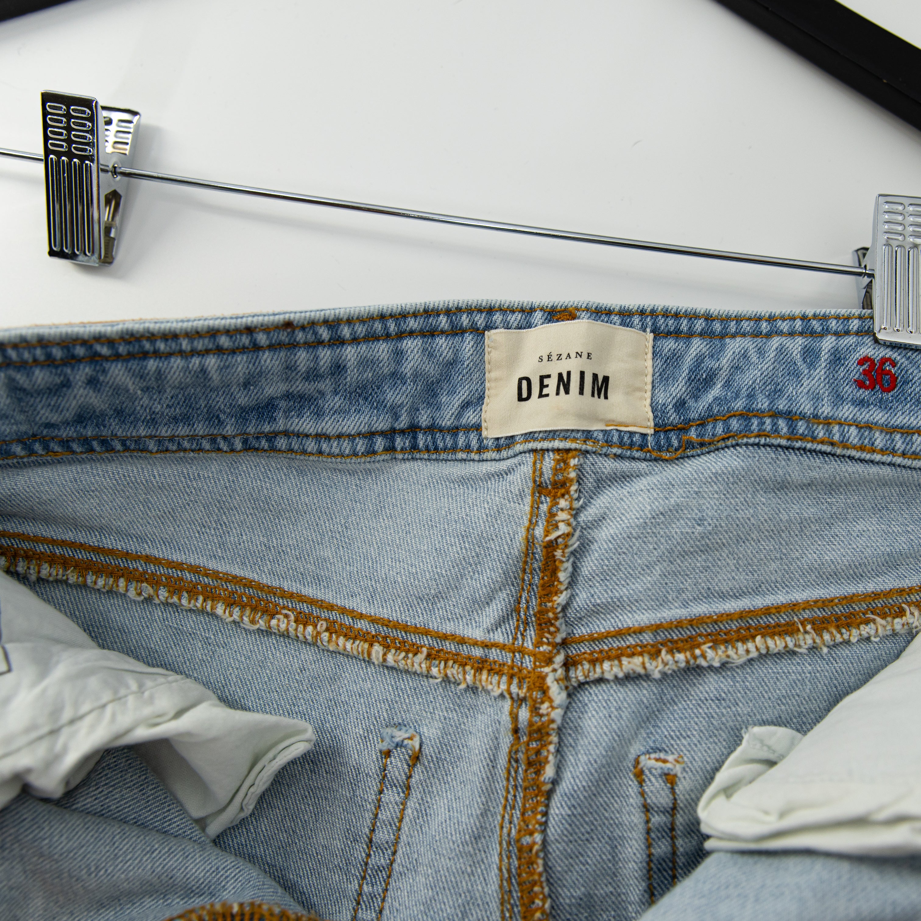 Sezane Women's Organic Cotton High Rise Straight Leg Denim Jeans Light Wash