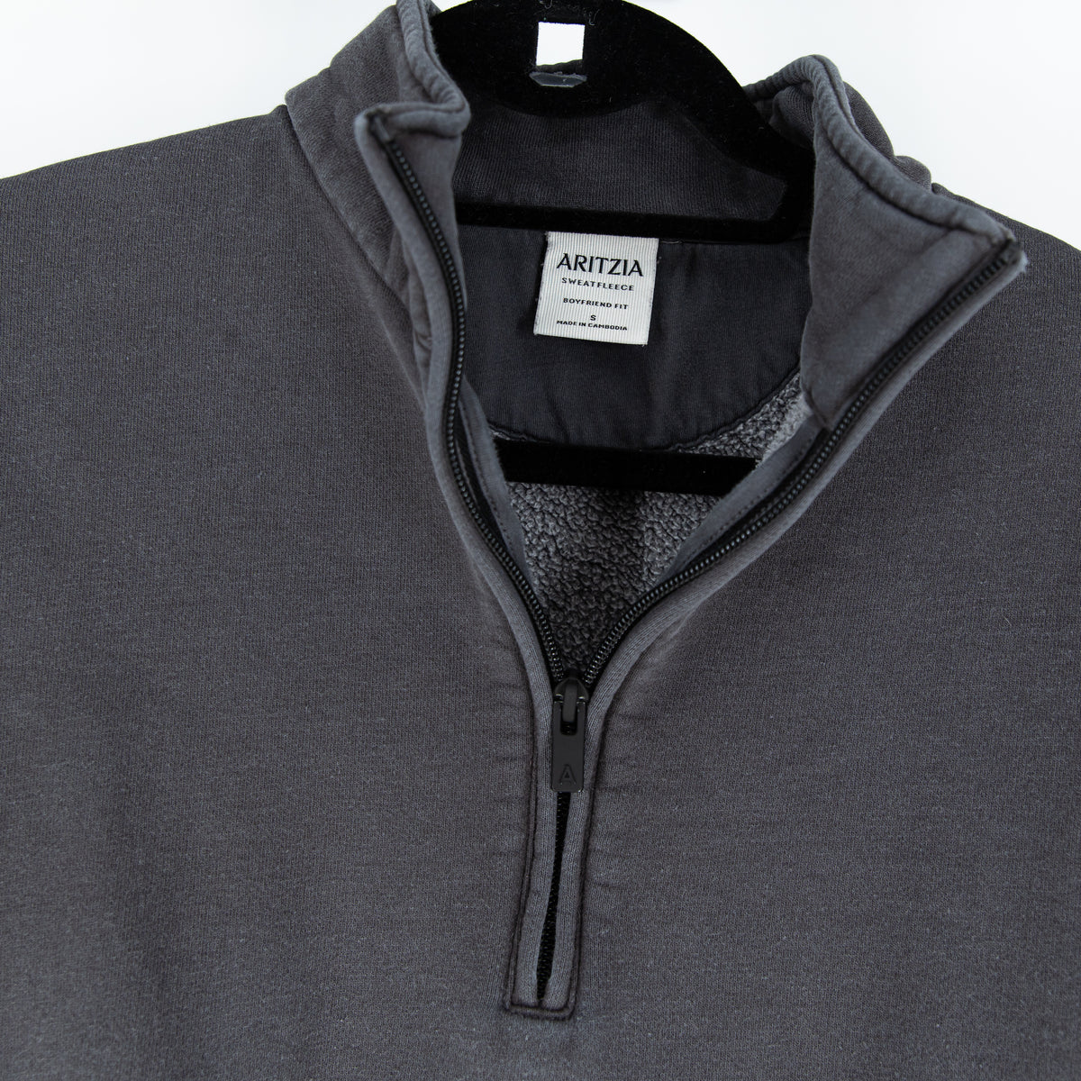 Aritzia Women's Sweatfleece Boyfriend Fit 1/2 Zip Pullover Cotton Sweatshirt S