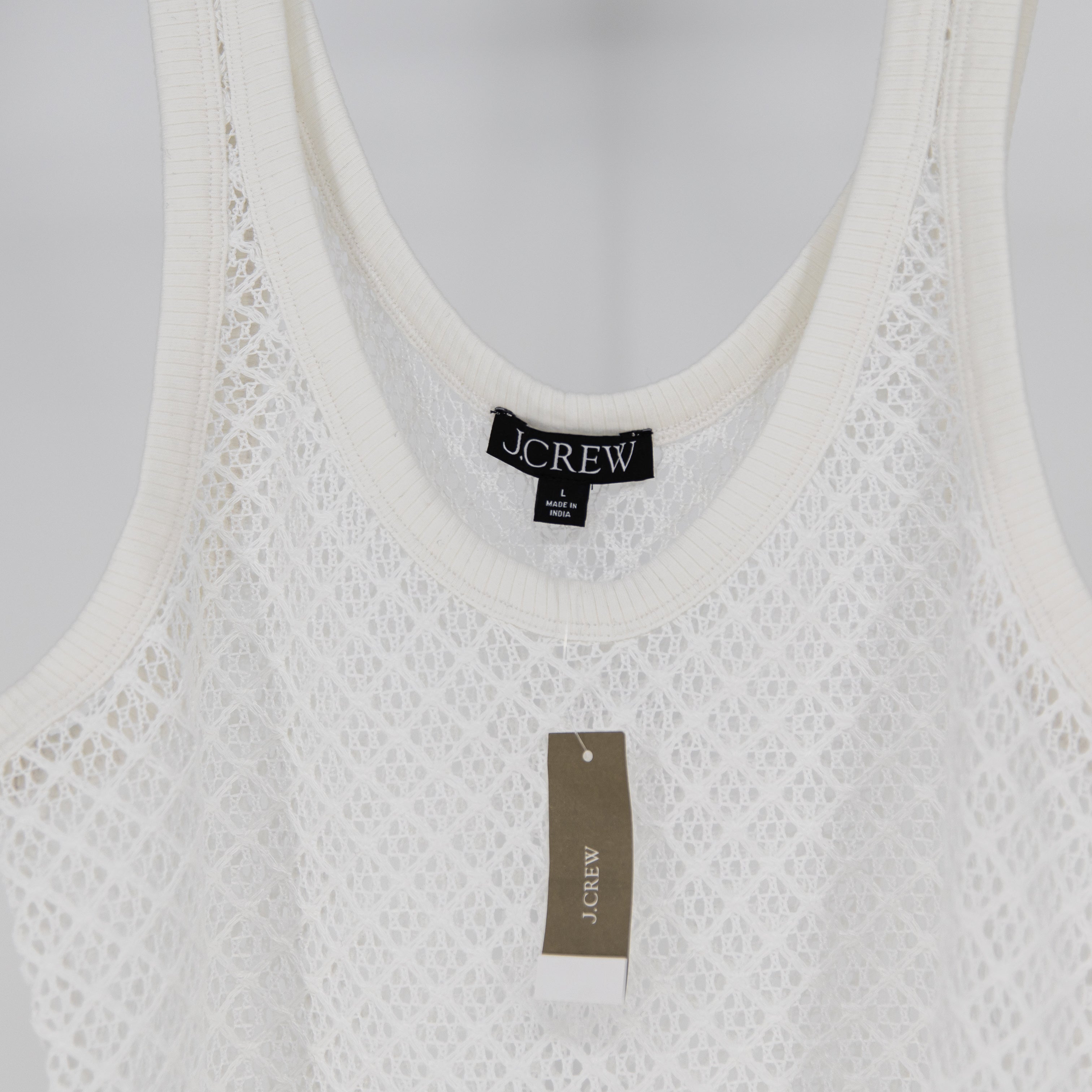 NEW J. Crew Crochet Knit Semi Sheer Scoop Neck Sleeveless Tank Top White Large