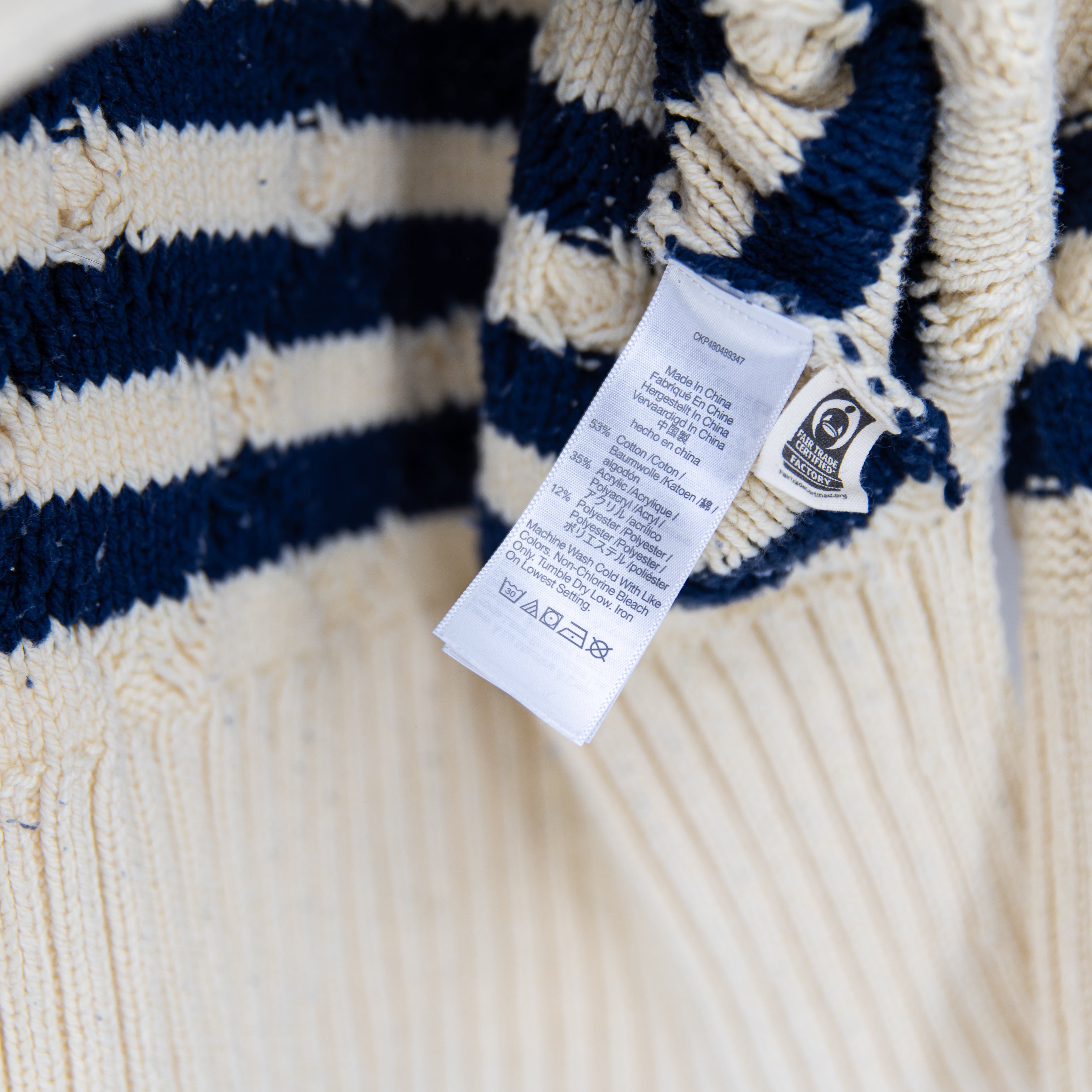 Madewell Women's Cotton Cable Knit Oversized Crew Neck Sweater Ecru Stripe Small