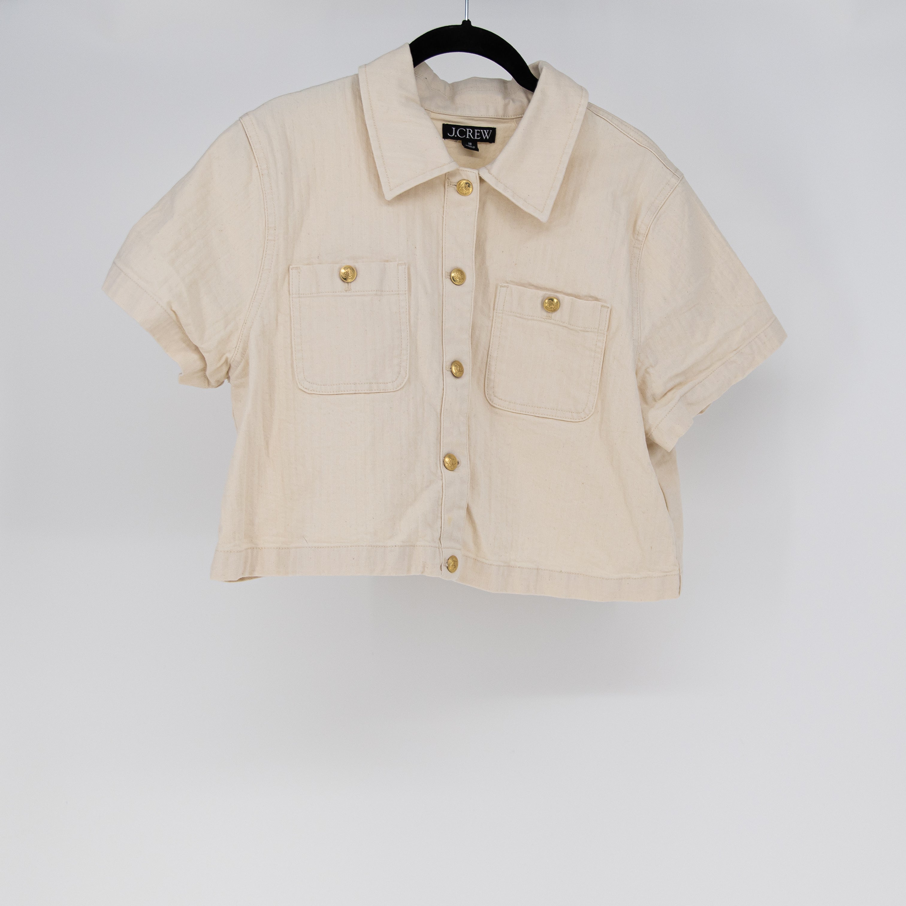 J. Crew Women's Cotton Stretch Denim Button Up Cropped Top In Ecru 10