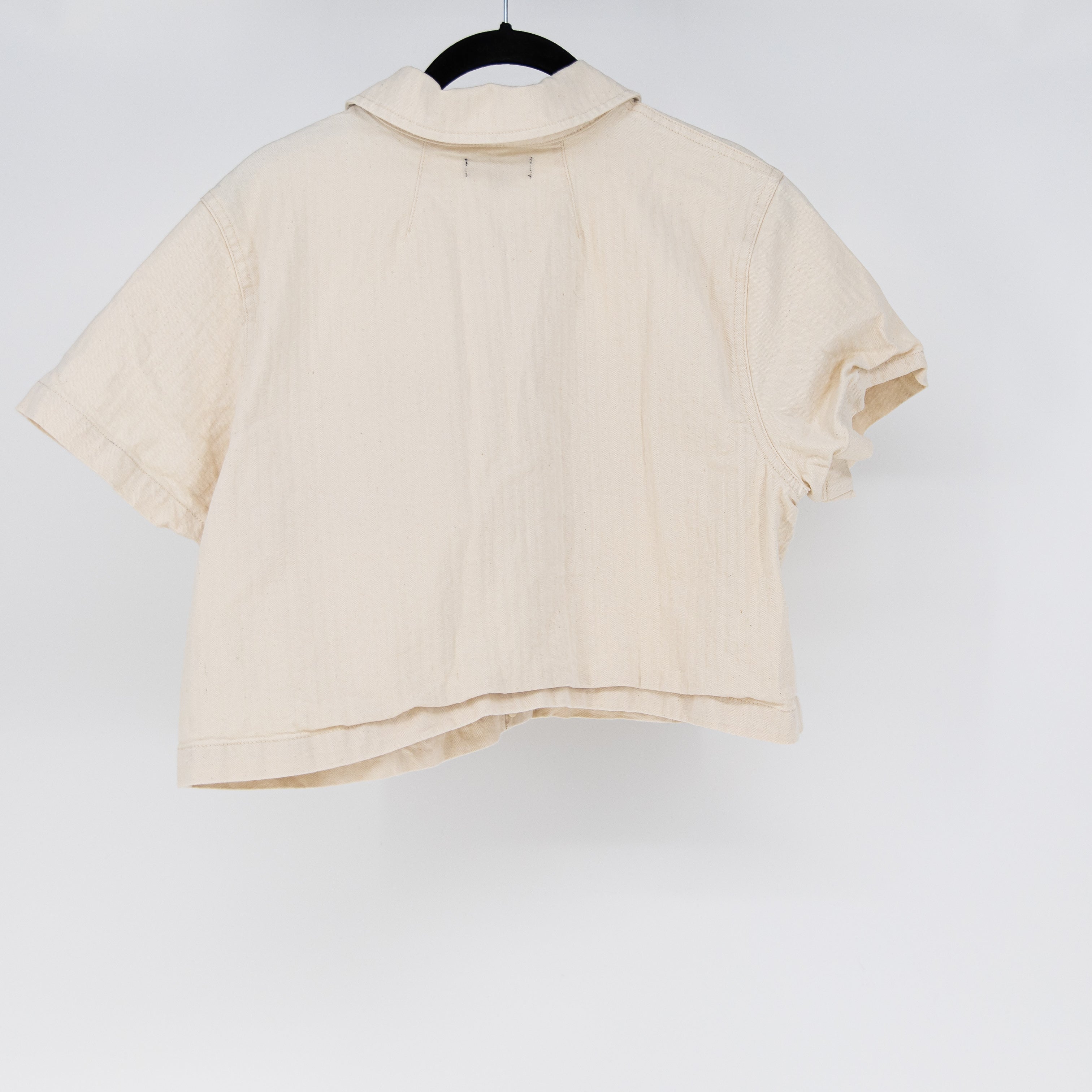 J. Crew Women's Cotton Stretch Denim Button Up Cropped Top In Ecru 10
