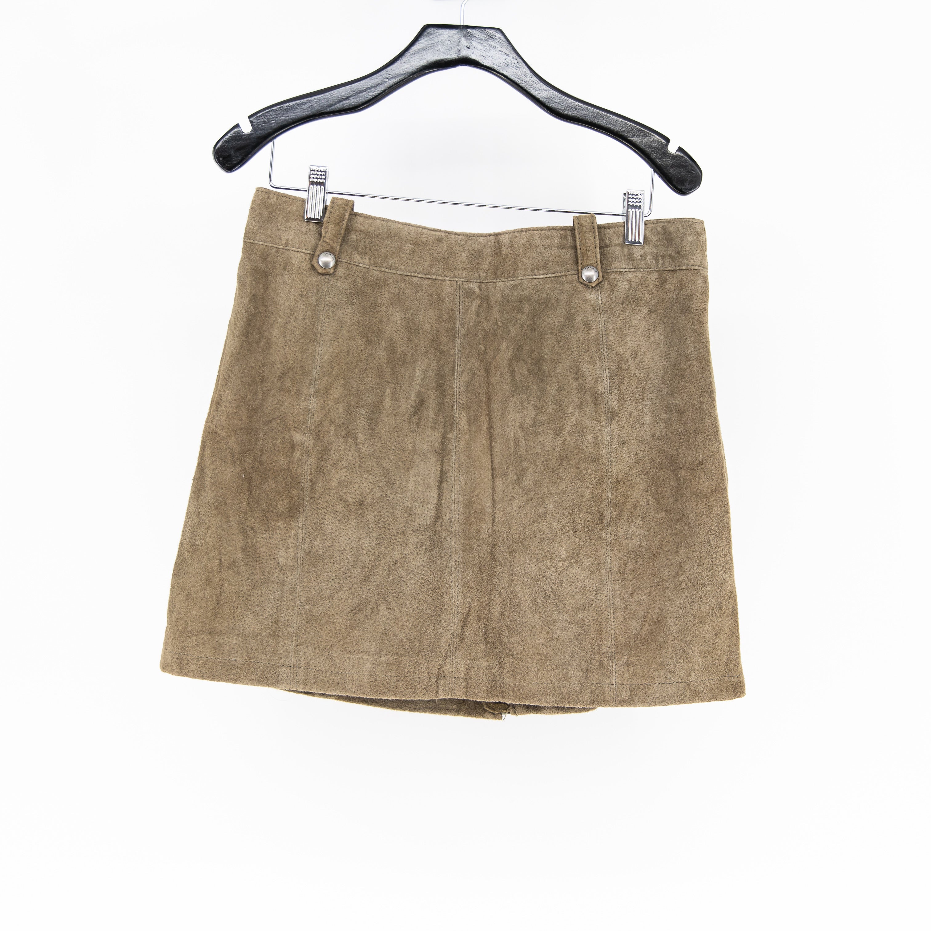 BLANK NYC Genuine Suede Leather Asymmetrical Zip Mini Skirt Taupe 31