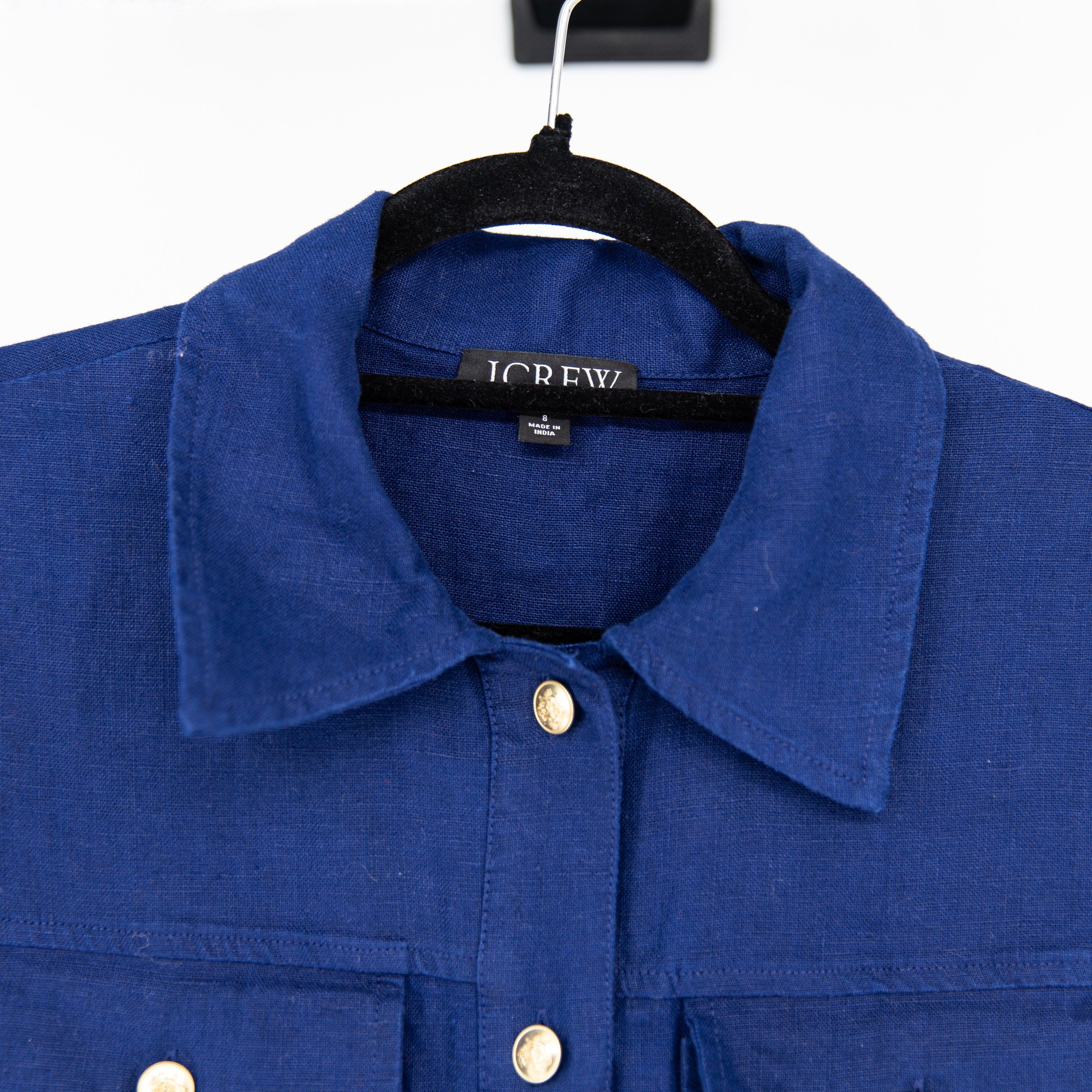 J. Crew Women's Gamine Linen Collared Button Front Mini Shirt Dress Navy Blue 8