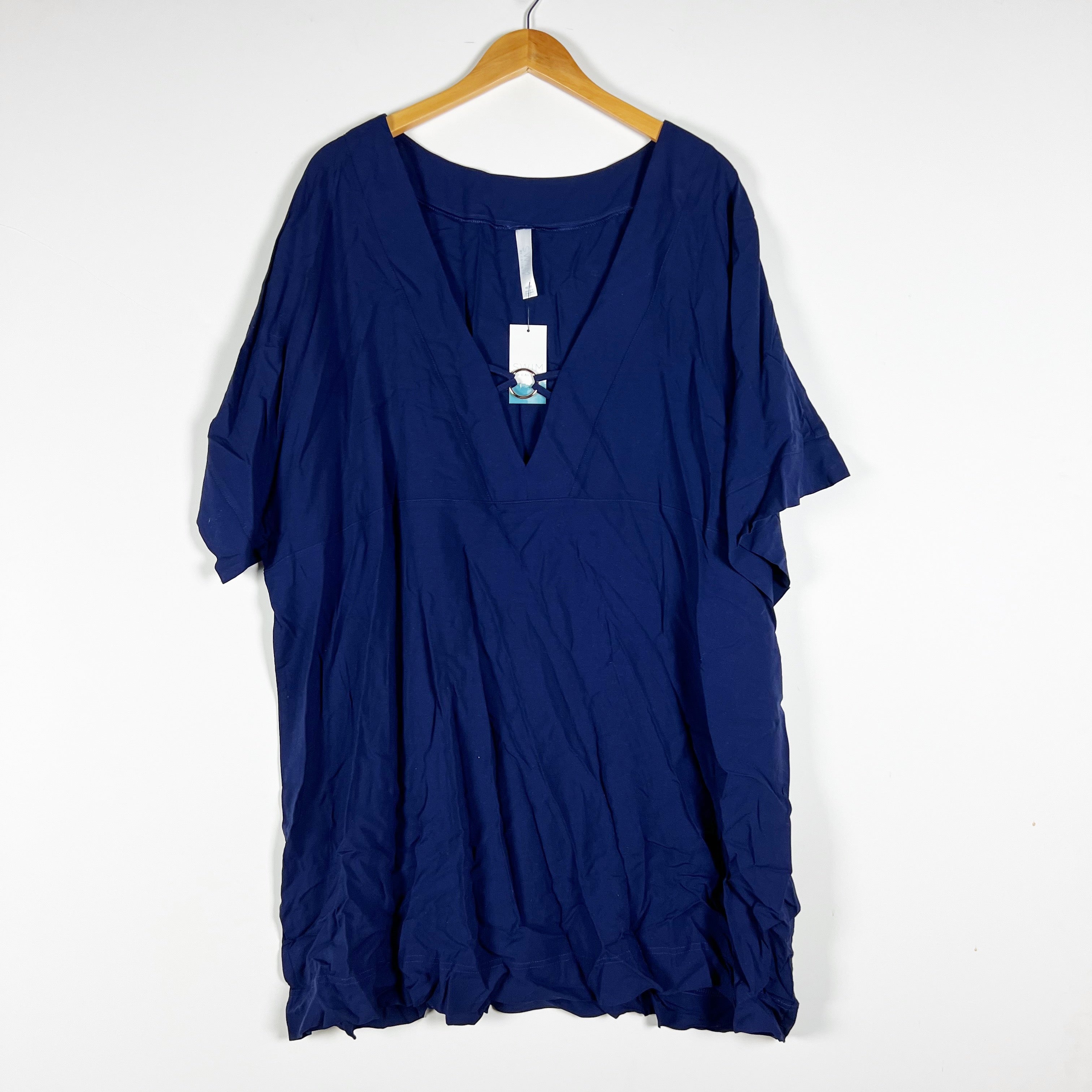 NEW Cacique V Neck Short Sleeve Swim Bathing Suit Mini Cover Up Dress Blue 18/20