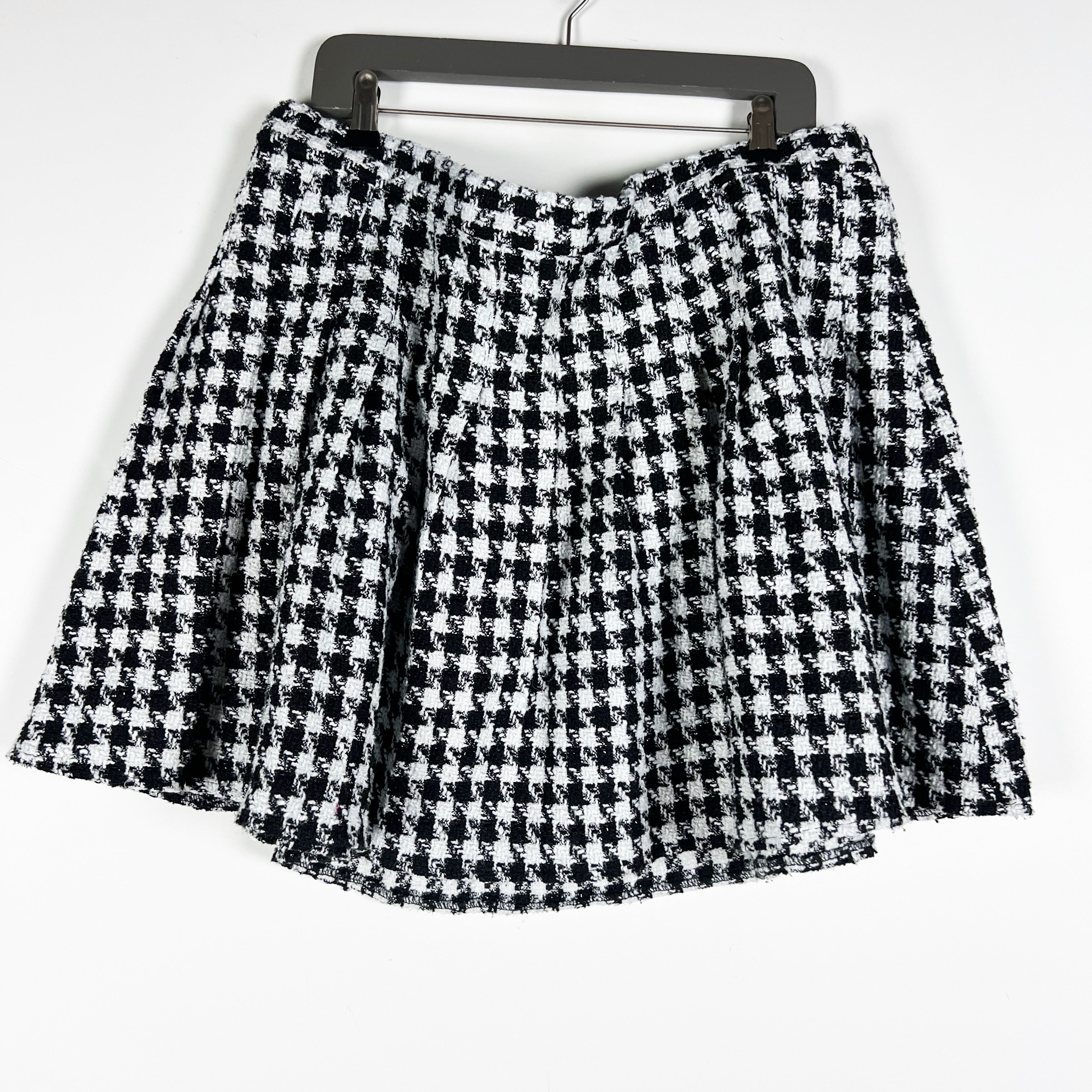 Eloquii Black White Houndstooth Check Woven Print Pleated Sparkle Mini Skirt 18