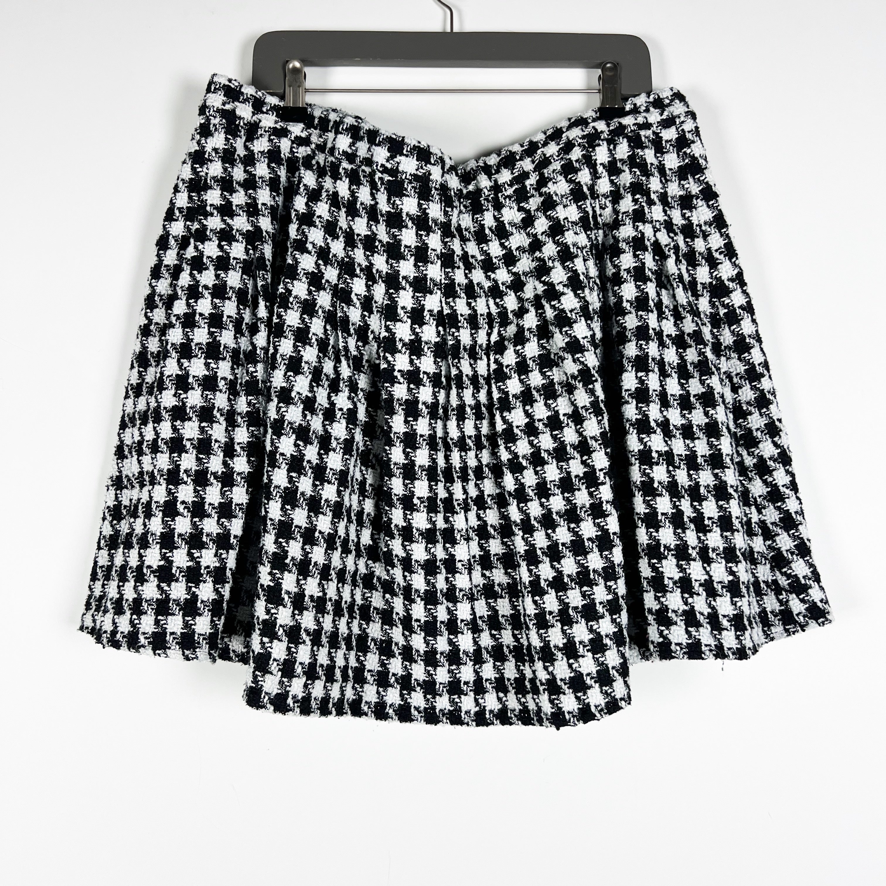 Eloquii Black White Houndstooth Check Woven Print Pleated Sparkle Mini Skirt 18