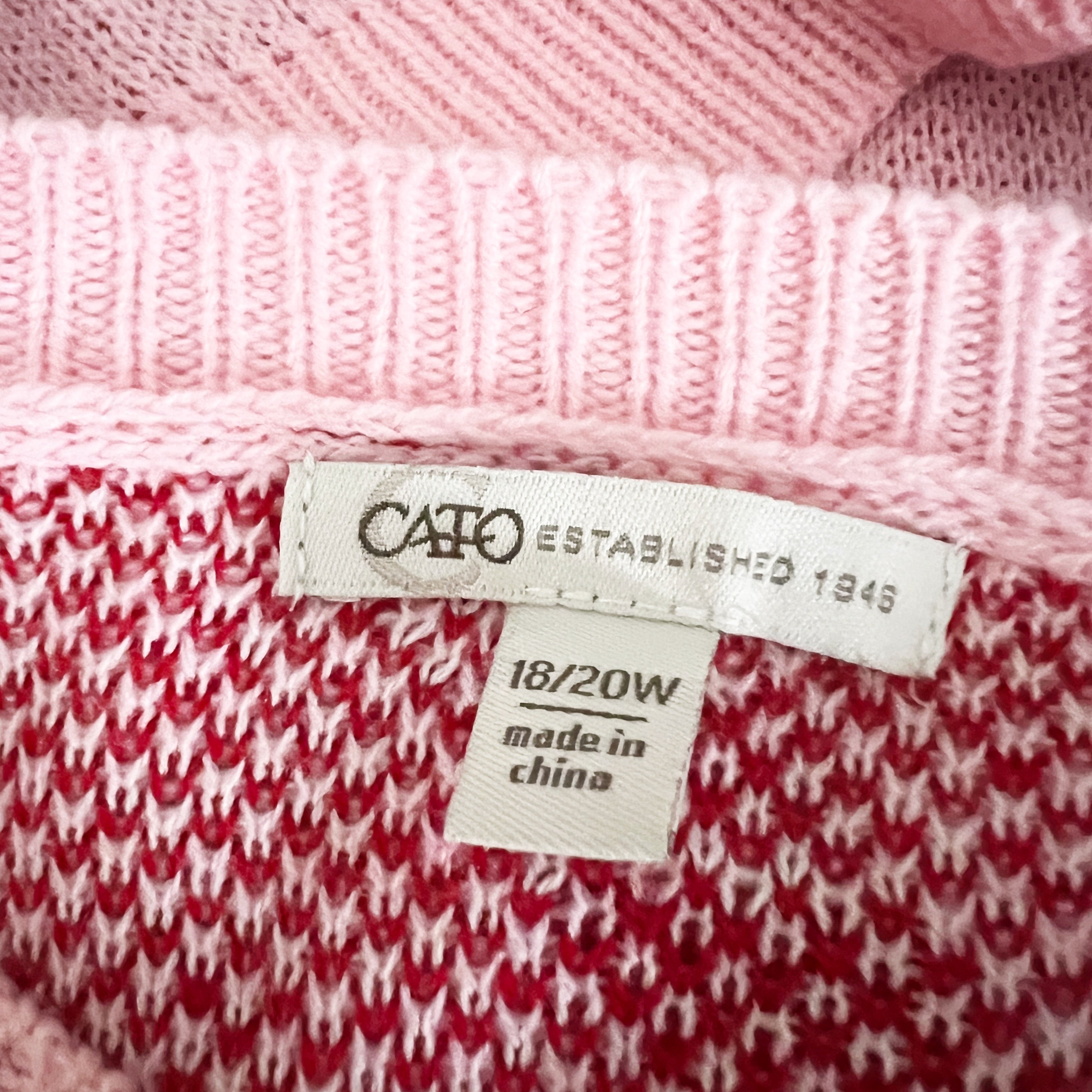 Cato Fashions Candy Cane Festive Holiday Print Pattern Crew Neck Sweater Pink