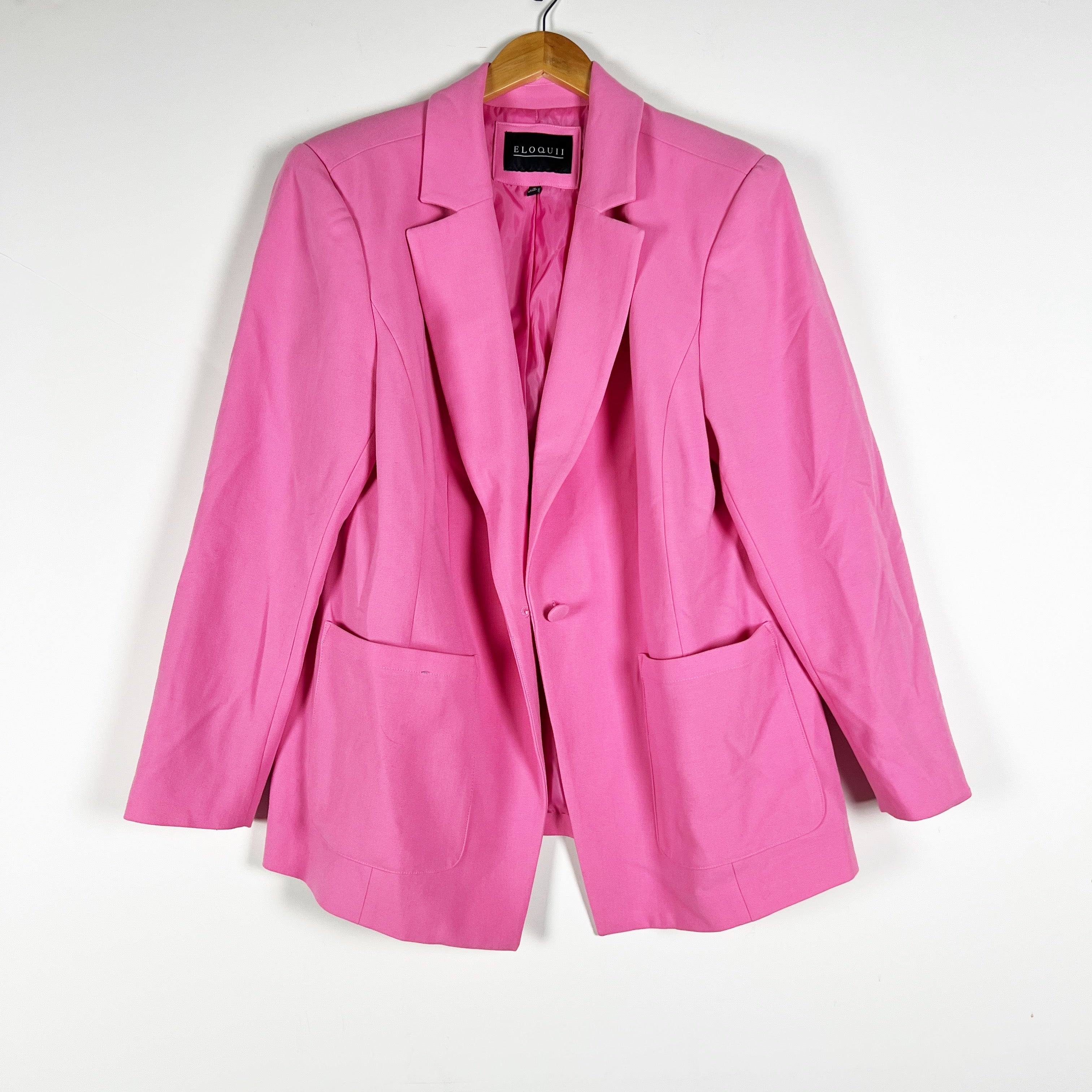 Eloquii Women's Long Line One Button Structured Blazer Jacket Candy Pink 16