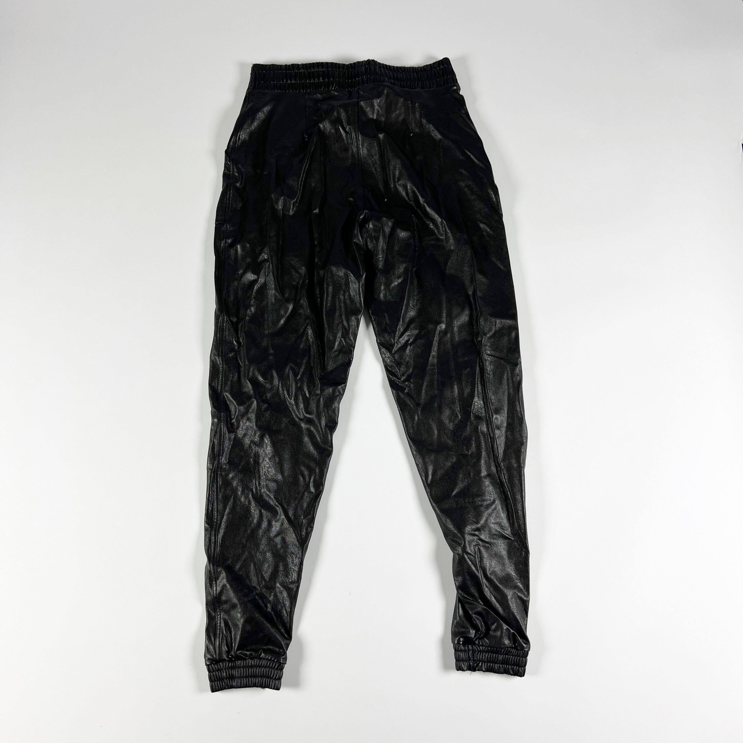 Spanx Faux Vegan Leather Like Ankle Crop Mid Rise Jogger Pants Black Small