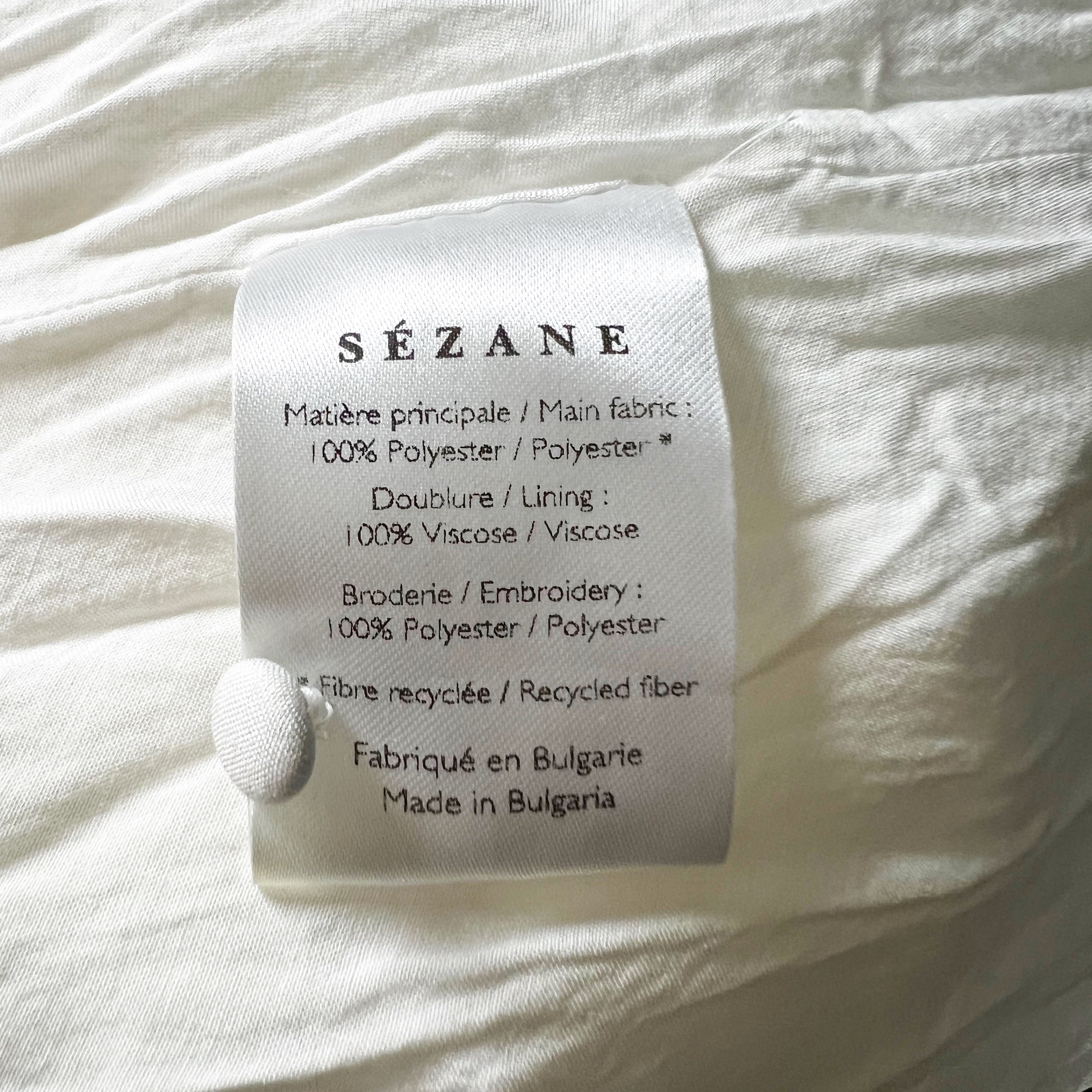 Sezane Isidore Delicate Eylet Lace Floral Trim Applique Pleated Midi Dress White