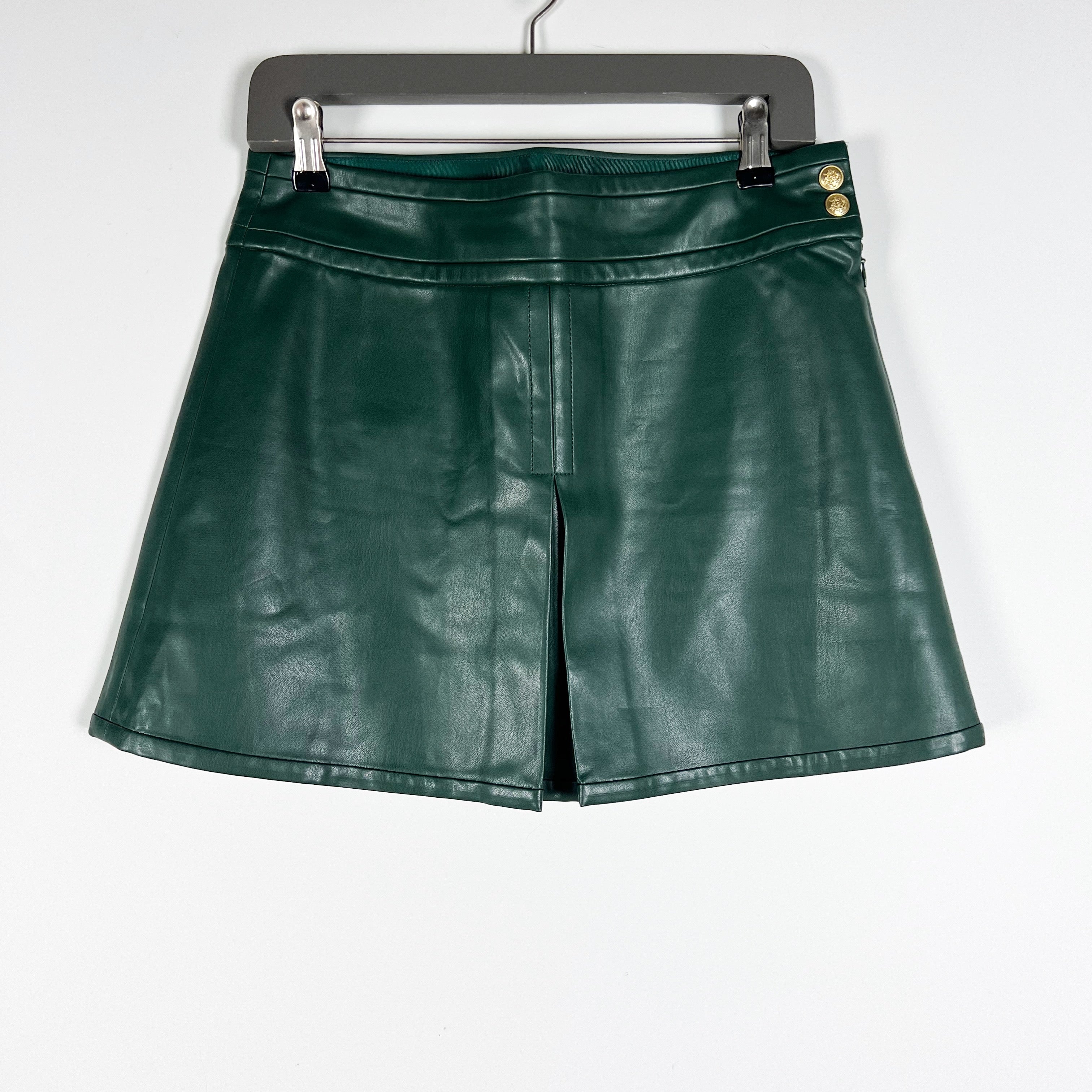 J. Crew Center Pleat Faux Vegan Leather Mini A Line Skirt Army Green 6