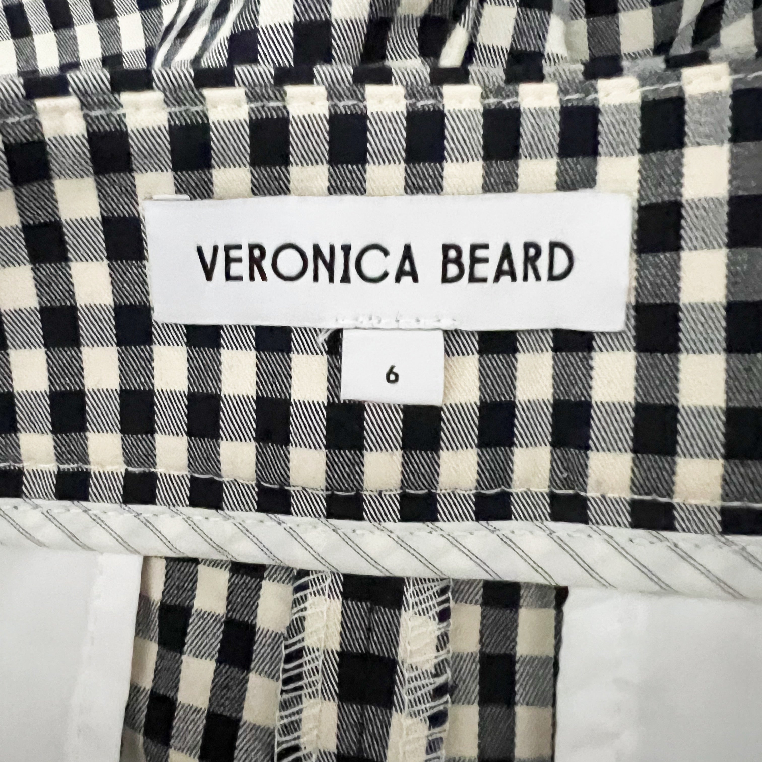 Veronica Beard Tani Pintuck Pleat Cotton Stretch Ankle Crop Black Gingham Pants