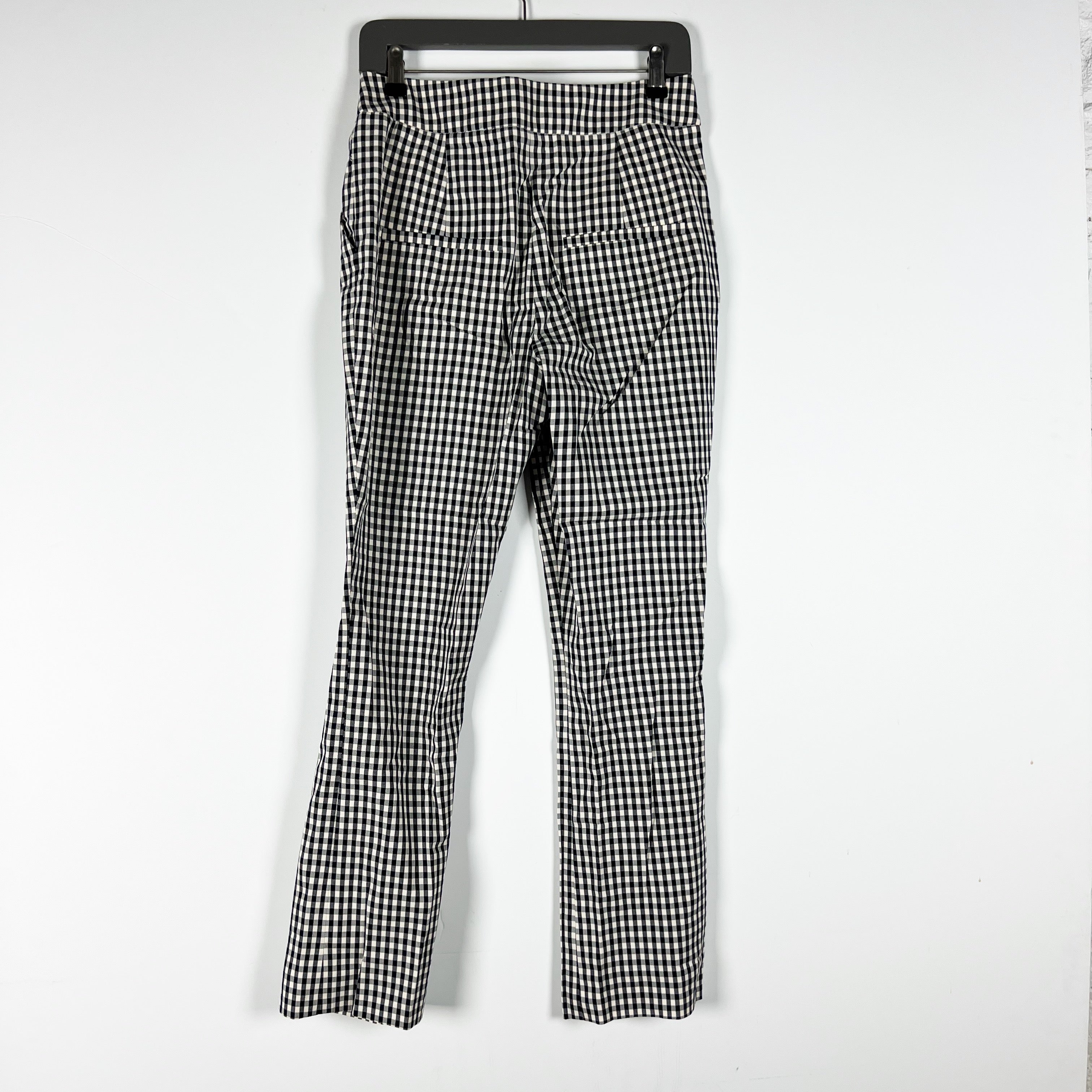 Veronica Beard Tani Pintuck Pleat Cotton Stretch Ankle Crop Black Gingham Pants