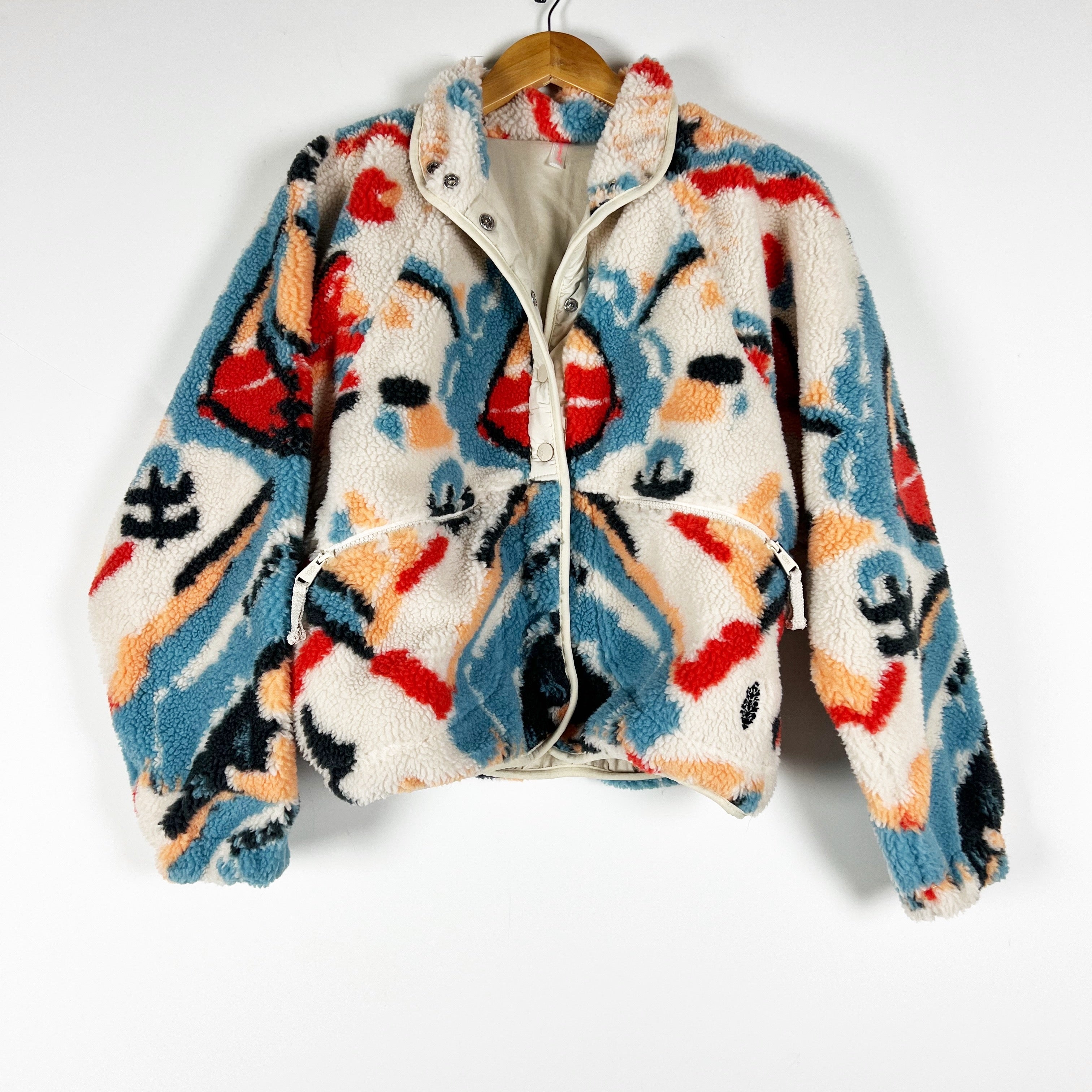 Free People FP Movement Hit The Slopes Printed Fleece Teddy Snap Button Jacket